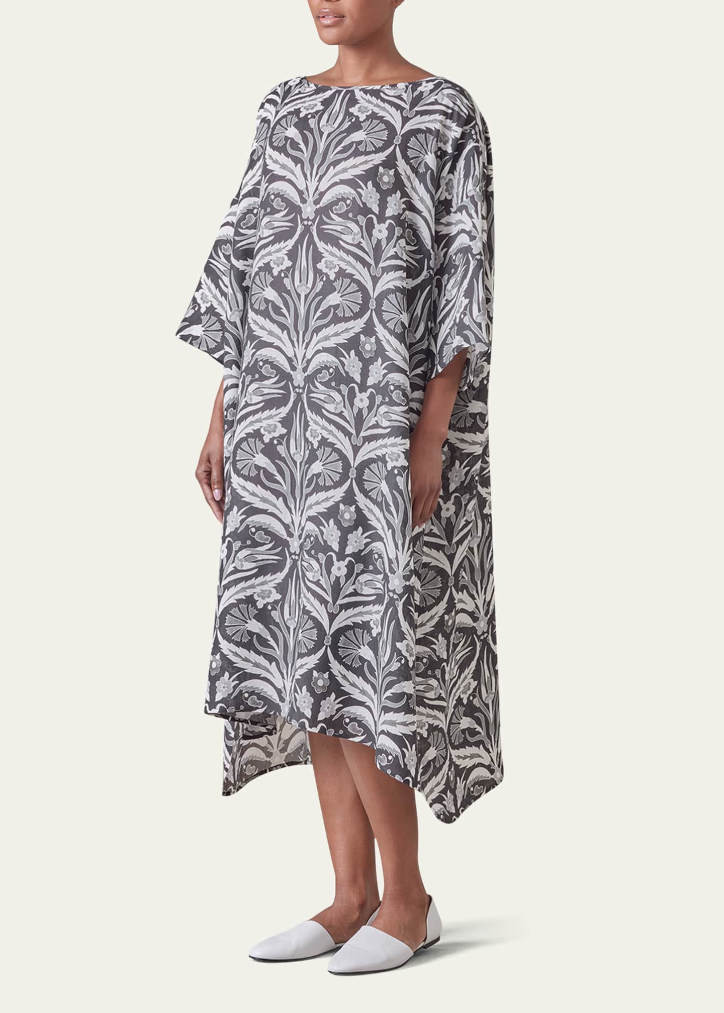 Eskandar Sloped-Shoulder Wide A-Line Short-Sleeve Scoop-Neck Dress Image 2 of 5