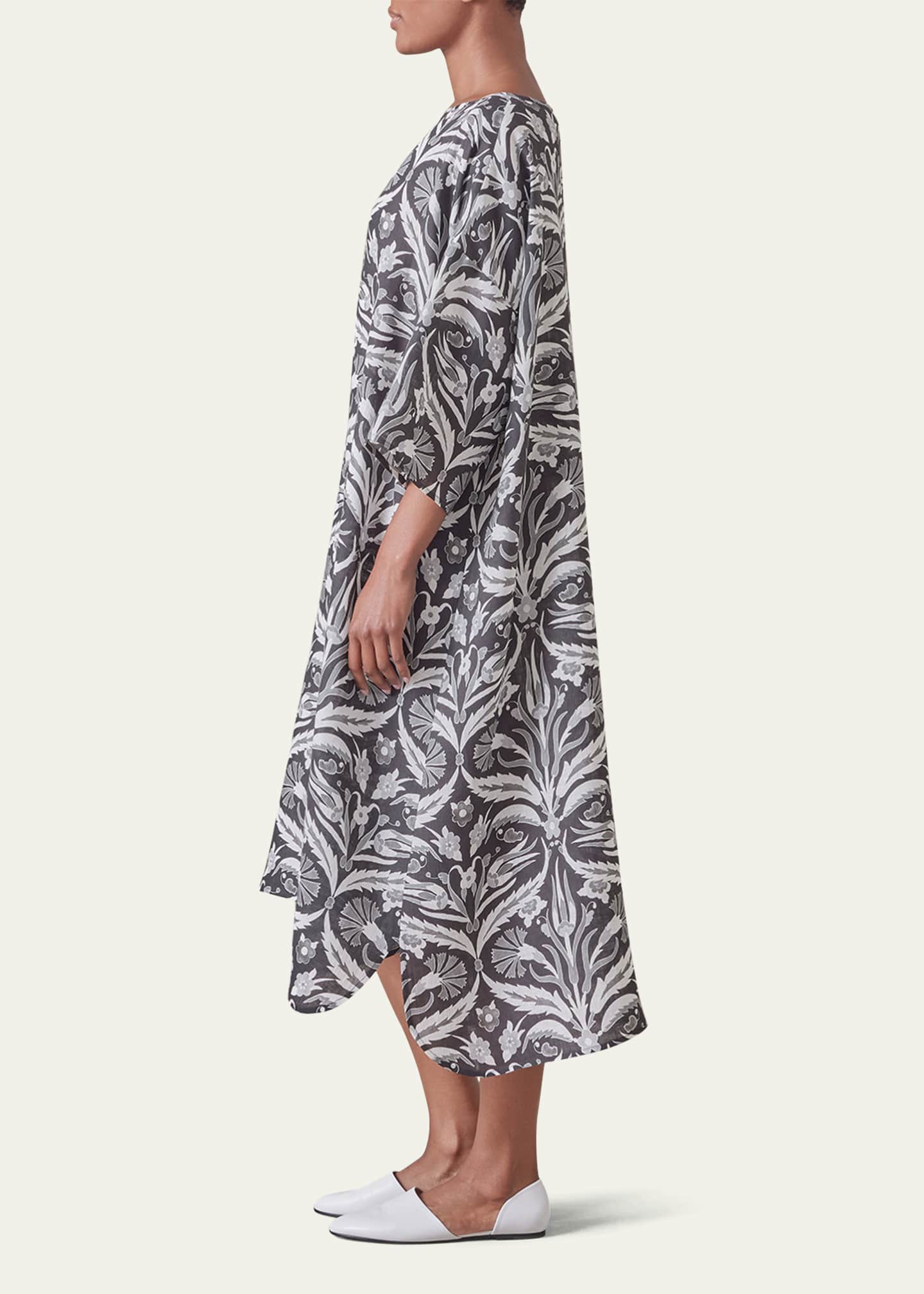 Eskandar Sloped-Shoulder Wide A-Line Short-Sleeve Scoop-Neck Dress Image 4 of 5