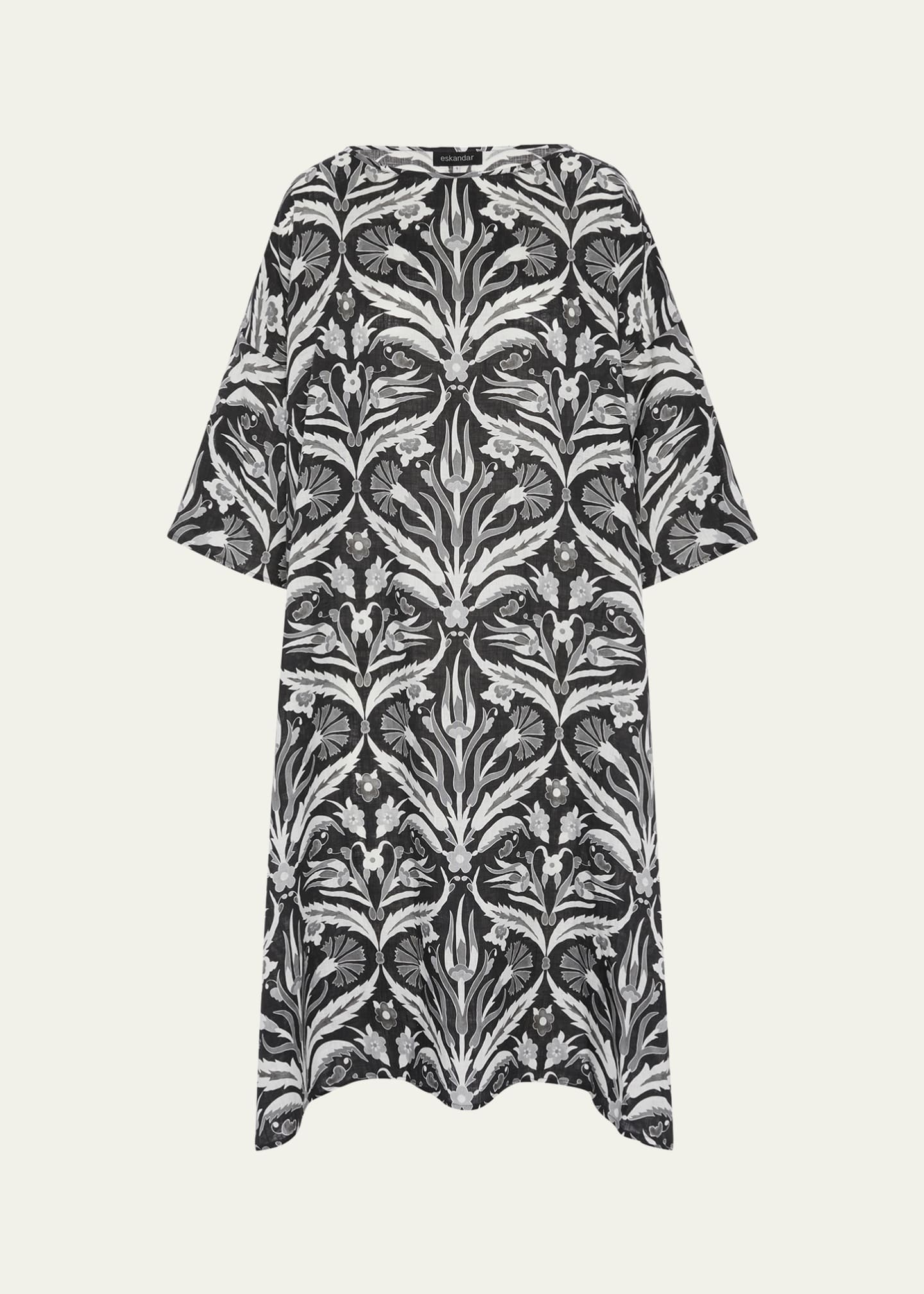 Eskandar Sloped-Shoulder Wide A-Line Short-Sleeve Scoop-Neck Dress Image 1 of 5