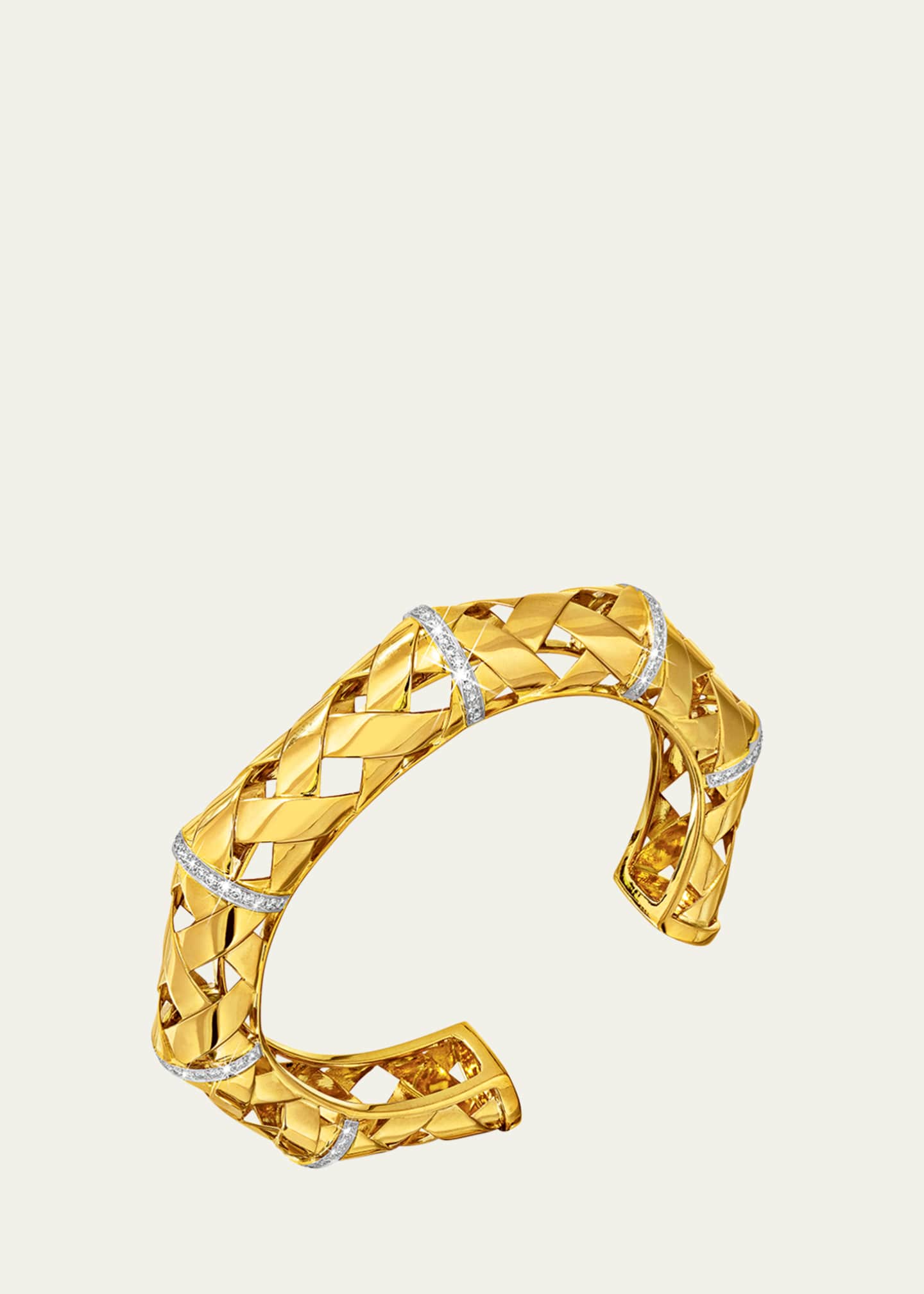 Verdura 18K Yellow Gold Criss Cross Narrow Bangle with Diamonds