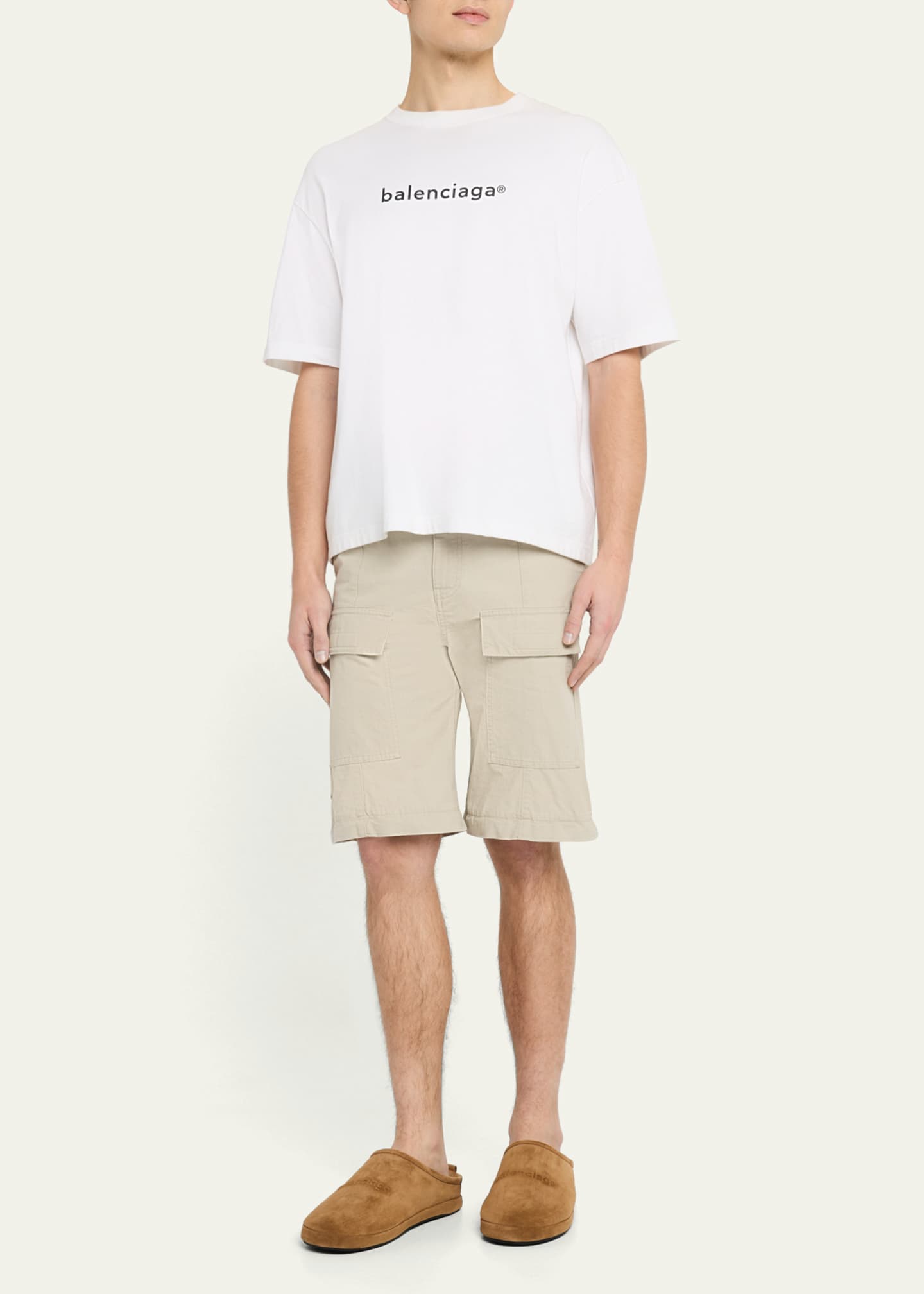 Balenciaga Men's Alaska Suede Embossed-Logo Slippers Image 3 of 6