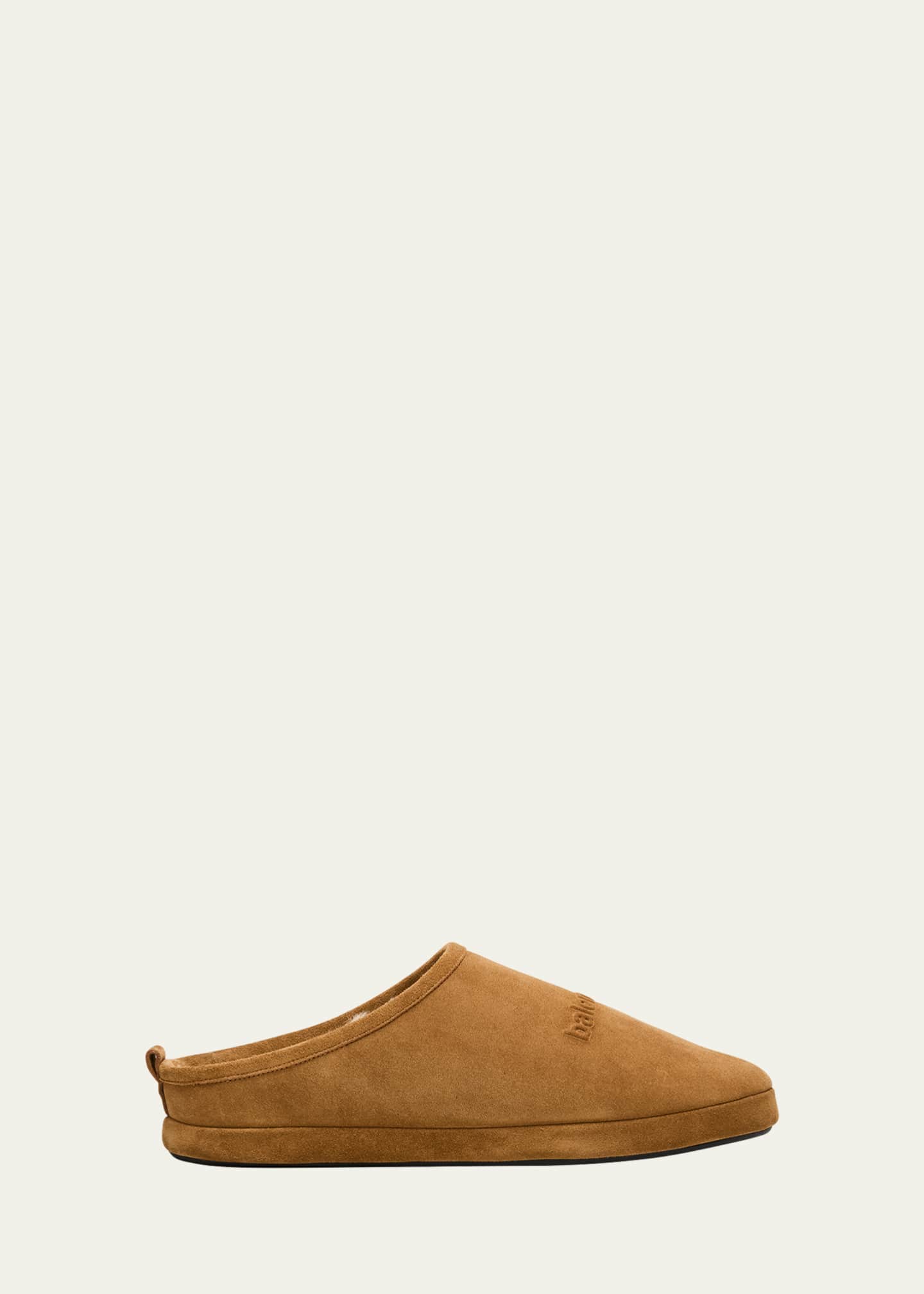 Balenciaga Men's Alaska Suede Embossed-Logo Slippers Image 1 of 6