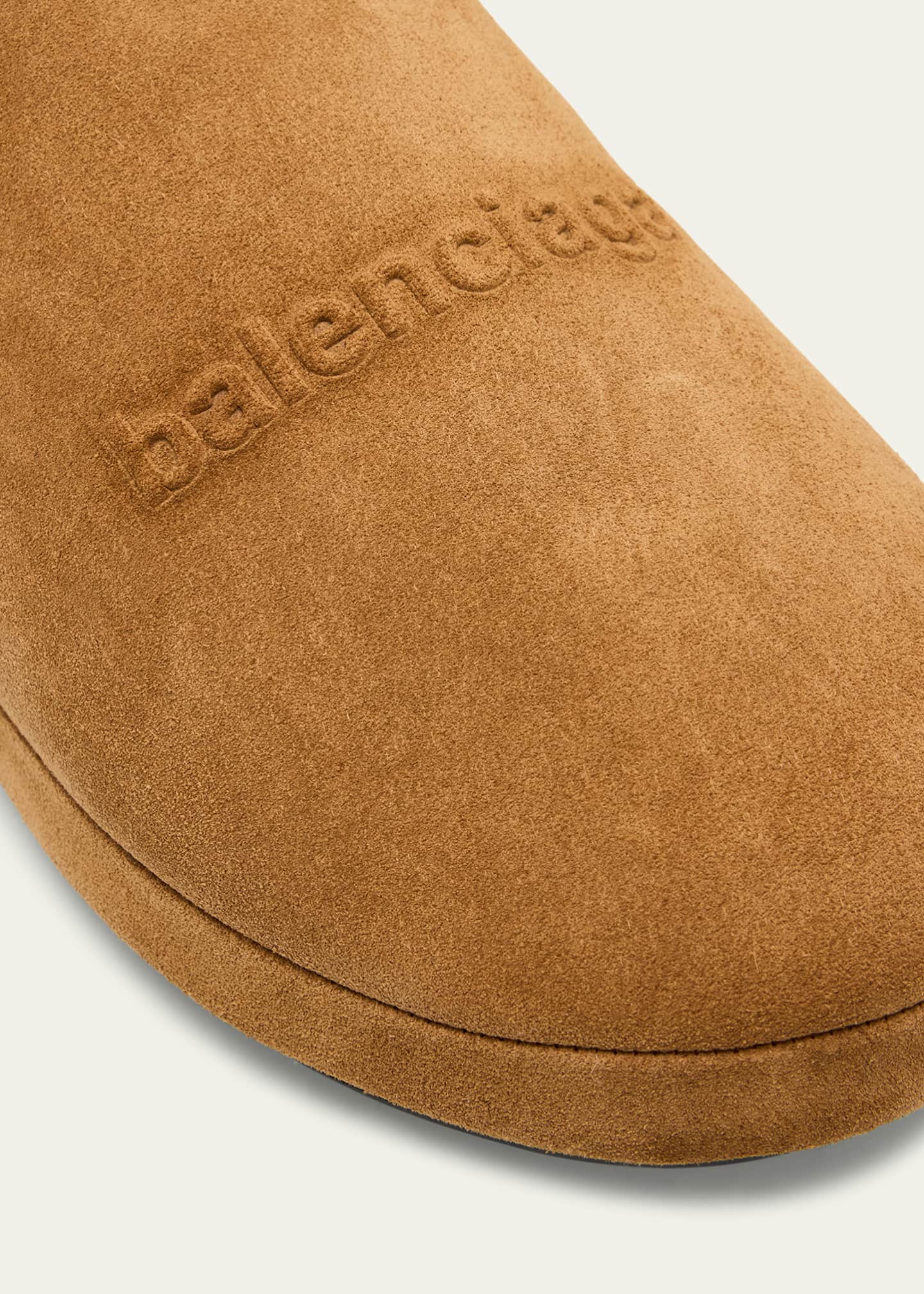 Balenciaga Men's Alaska Suede Embossed-Logo Slippers Image 5 of 6