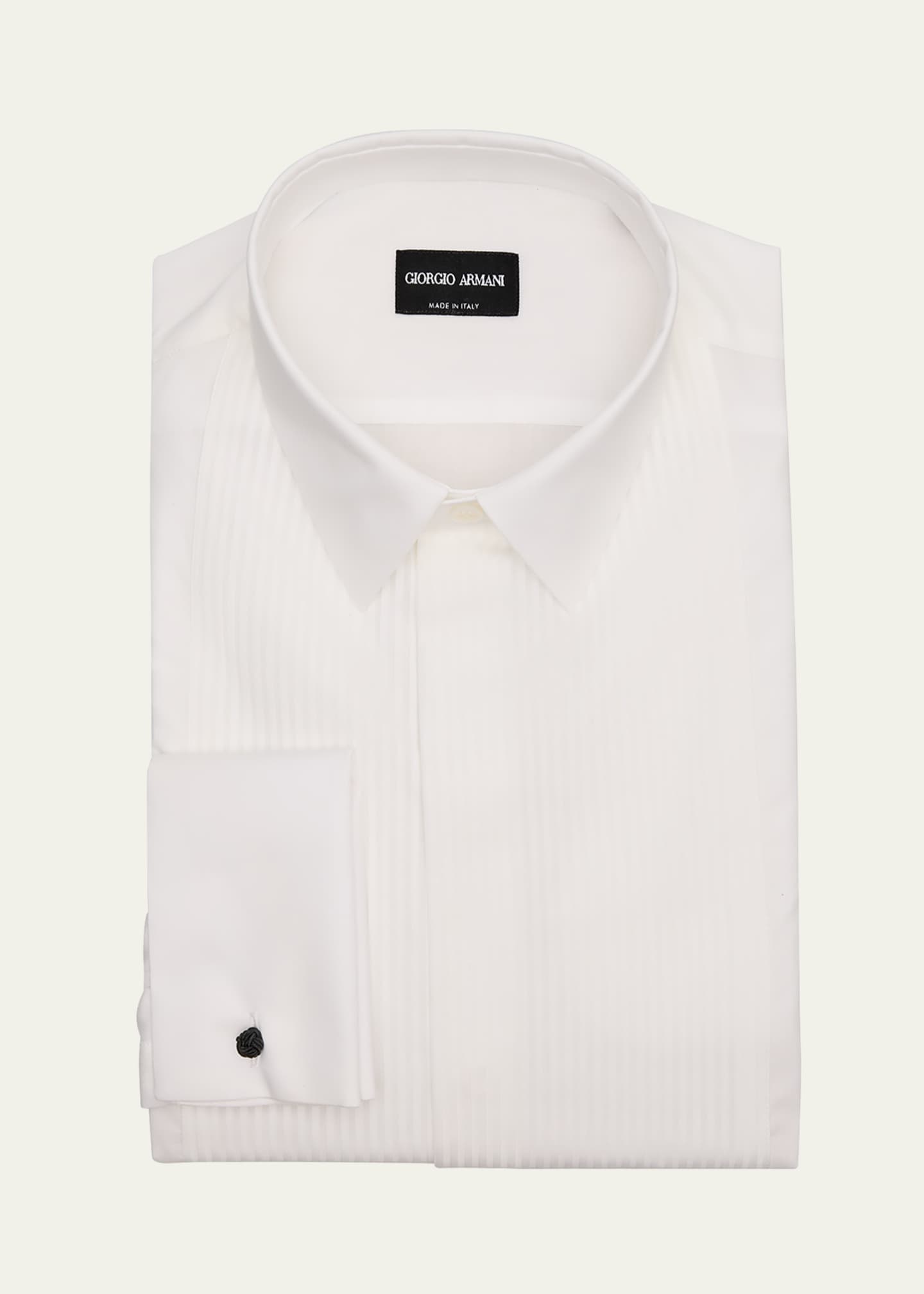 Giorgio Armani - Cotton Tuxedo Shirt with Pleated Detail, Man, White, Size: 43