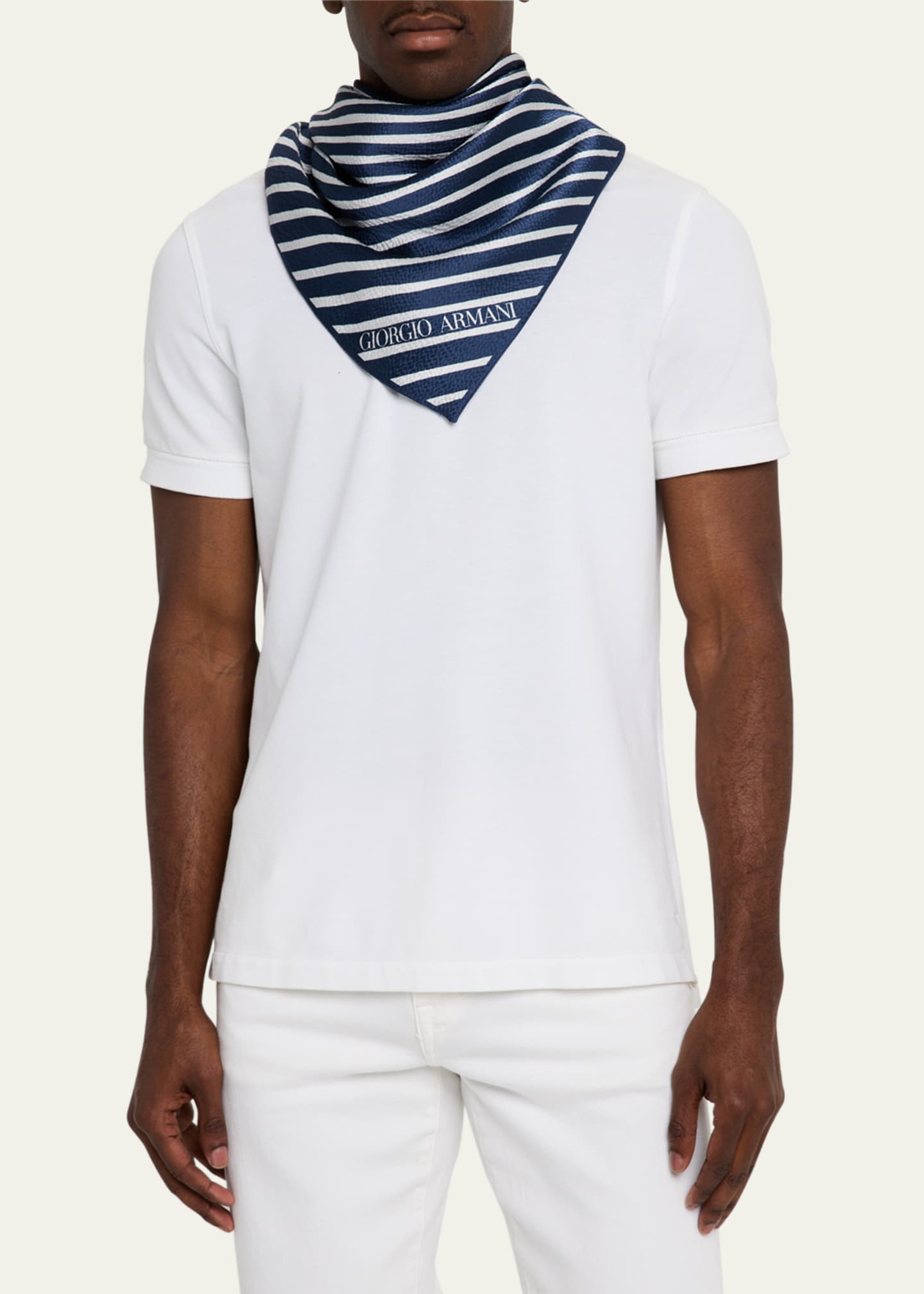 Giorgio Armani Men's Silk Stripe Neck Scarf Image 3 of 4