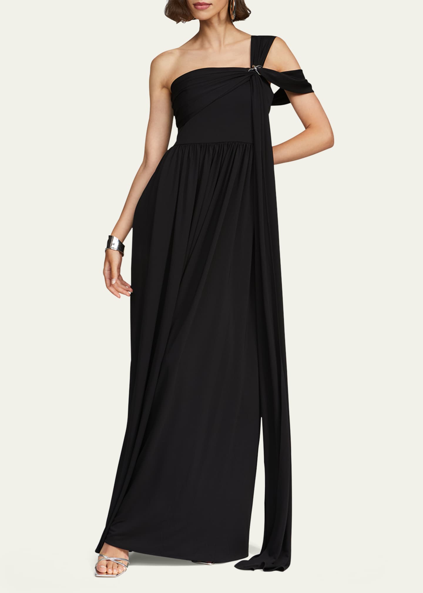 Adena One-Shoulder Draped Jersey Maxi Dress - Thumbnail 4