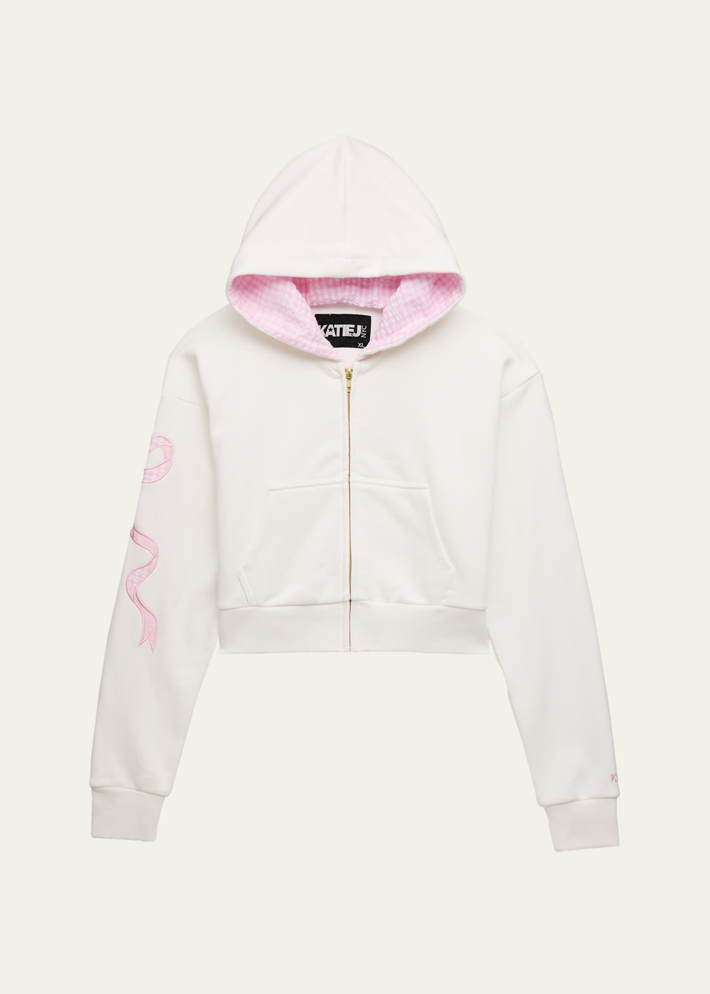 KatieJ NYC Girl's Dylan Cropped Hoodie W/ Coquette Bow Applique, Size S-XL Image 1 of 3
