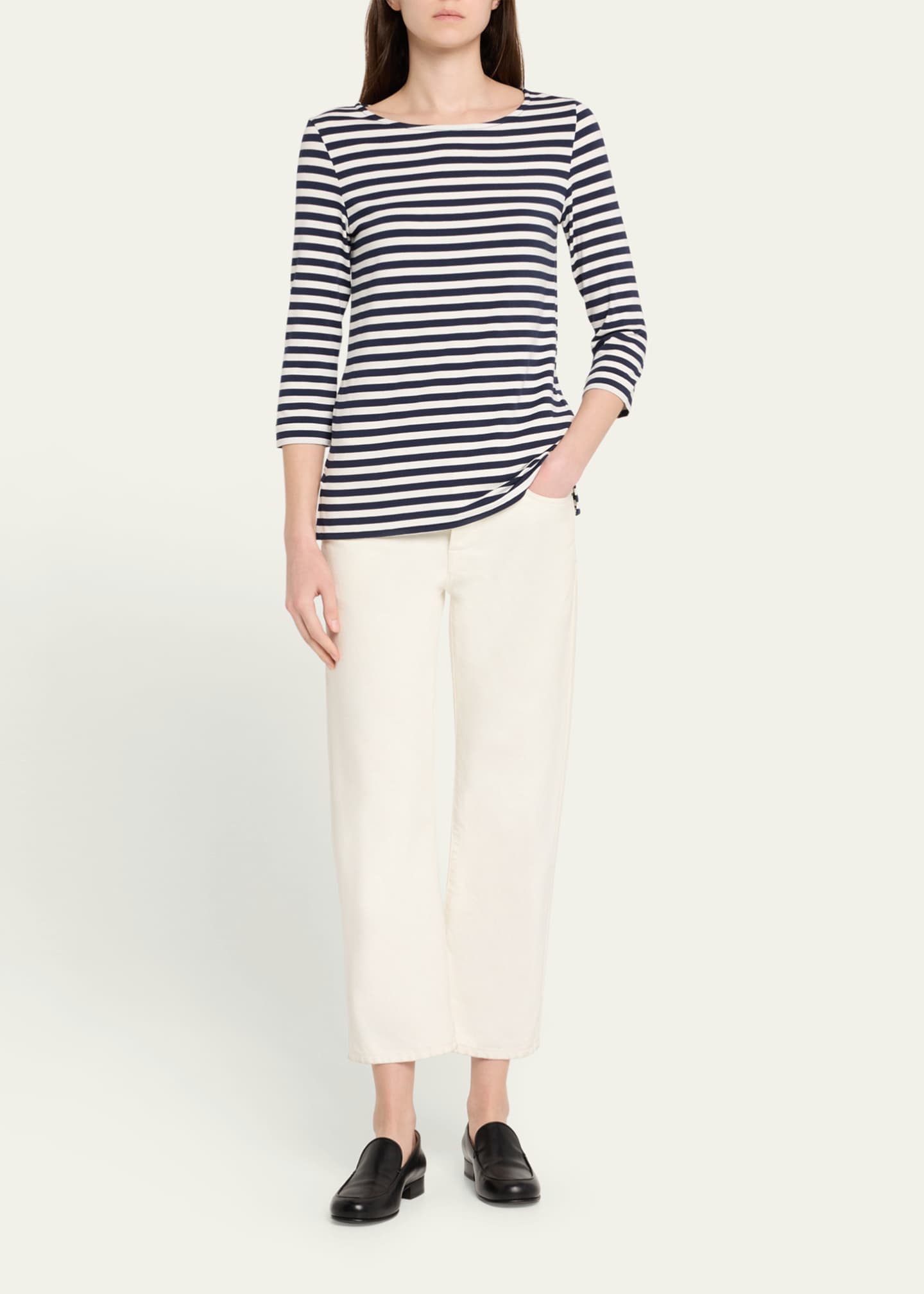 Majestic Filatures Soft Touch Boatneck Striped Jersey T-Shirt Image 2 of 5
