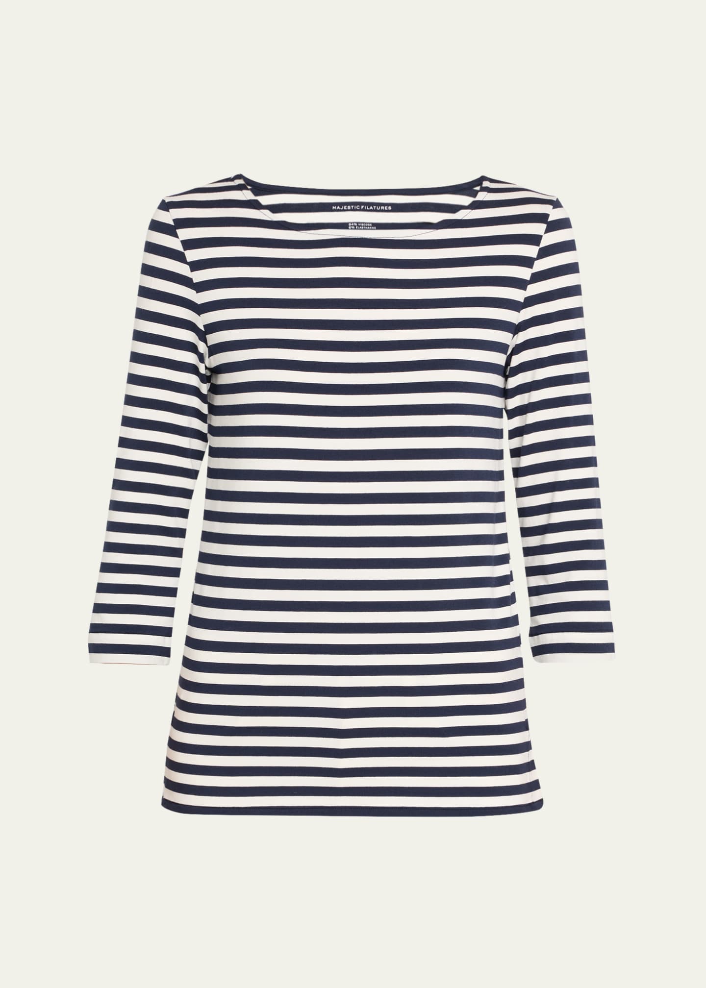 Majestic Filatures Soft Touch Boatneck Striped Jersey T-Shirt Image 1 of 5
