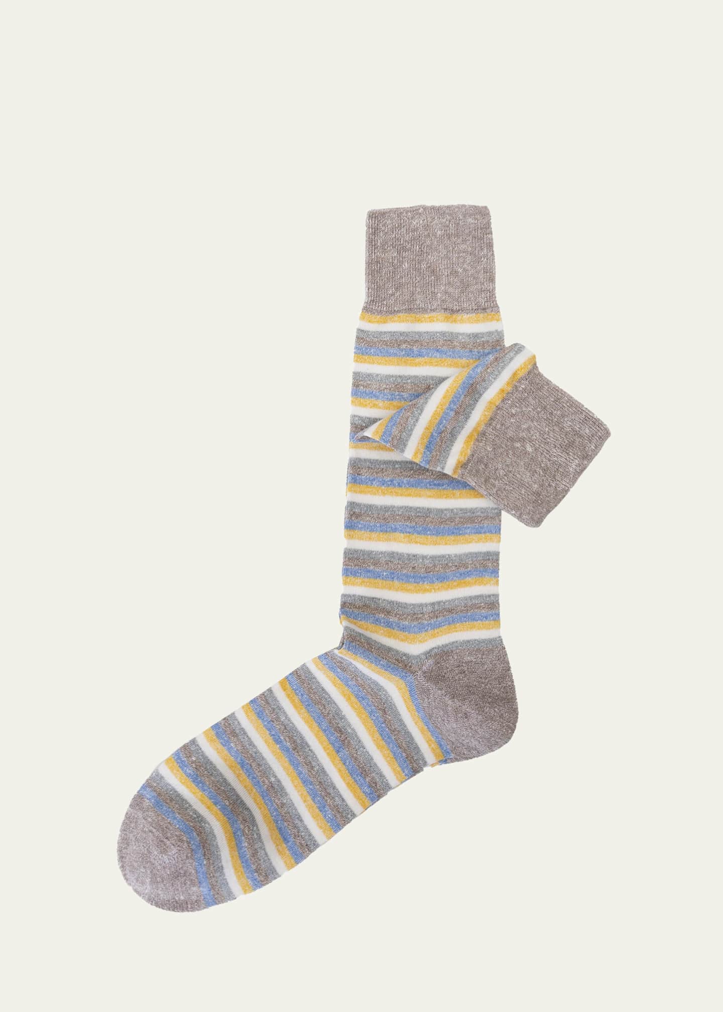 Sozzi Calze Men's Linen and Cotton Multi-Stripe Crew Socks