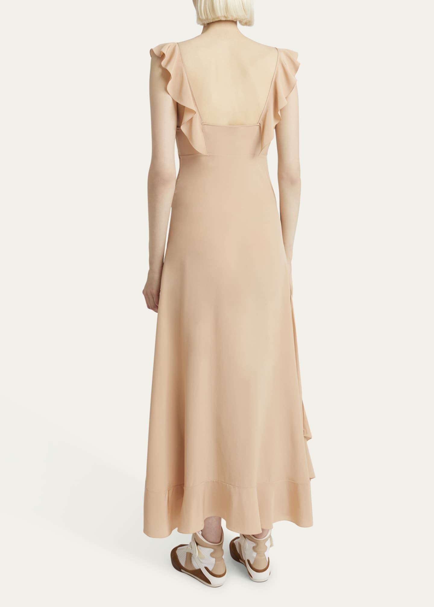 Chloe Long Ruffle Crepe De Chine Dress Image 3 of 5
