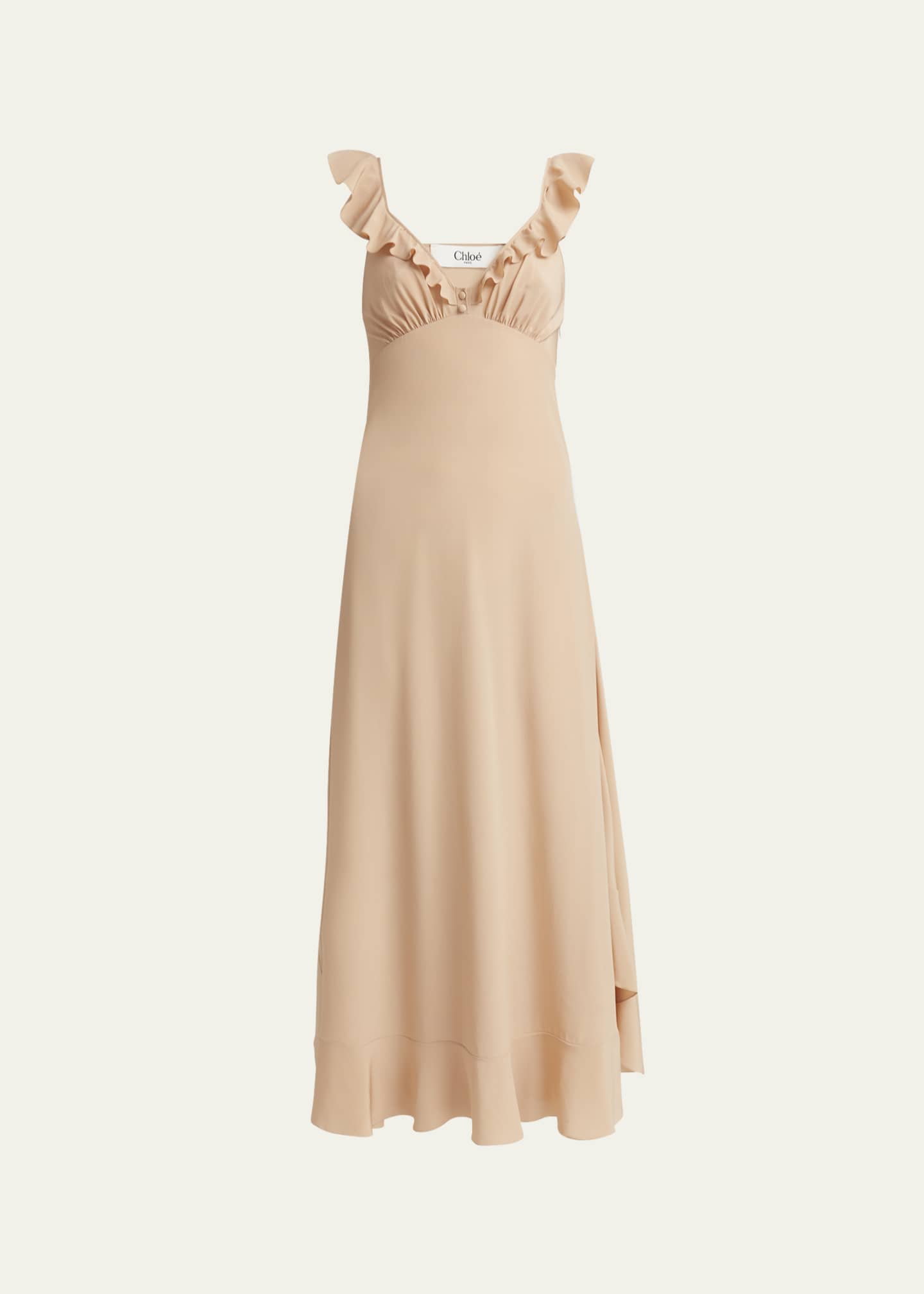 Chloe Long Ruffle Crepe De Chine Dress Image 1 of 5