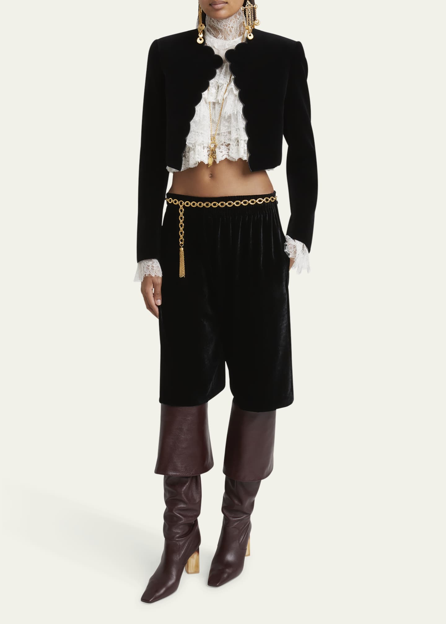 Chloe Long Velvet Shorts Image 2 of 5