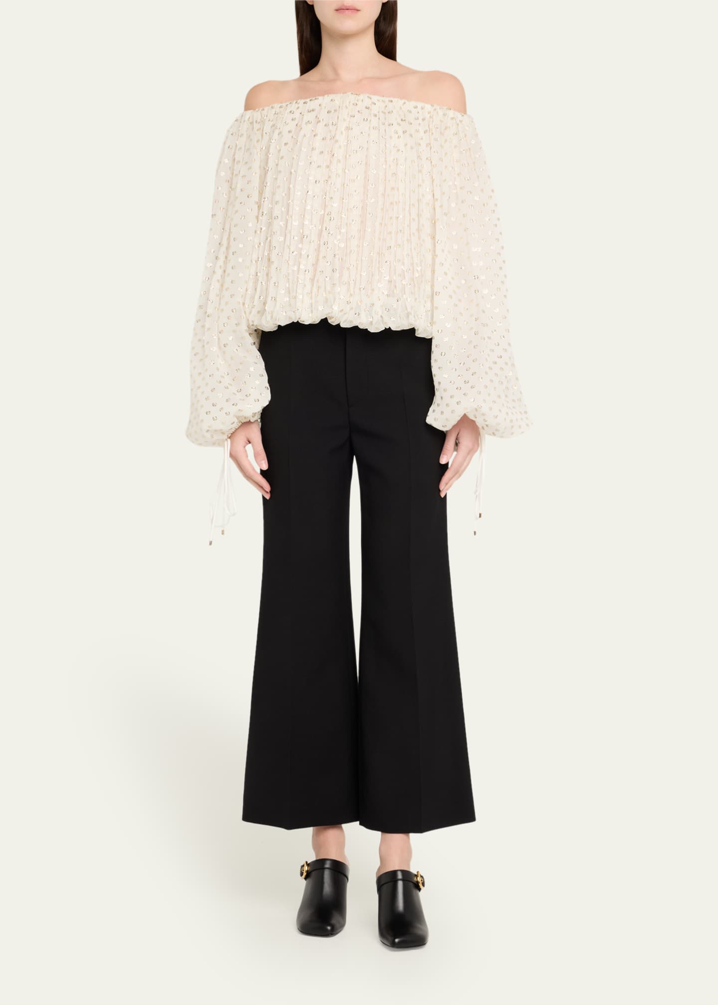 Chloe Gathered Off-the-Shoulder Metallic Dot Top Image 2 of 5