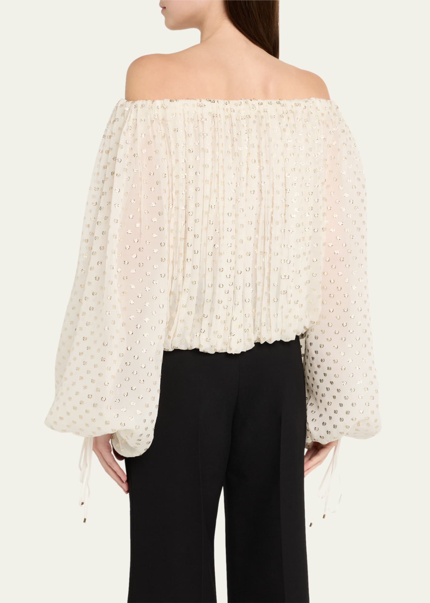 Chloe Gathered Off-the-Shoulder Metallic Dot Top Image 3 of 5