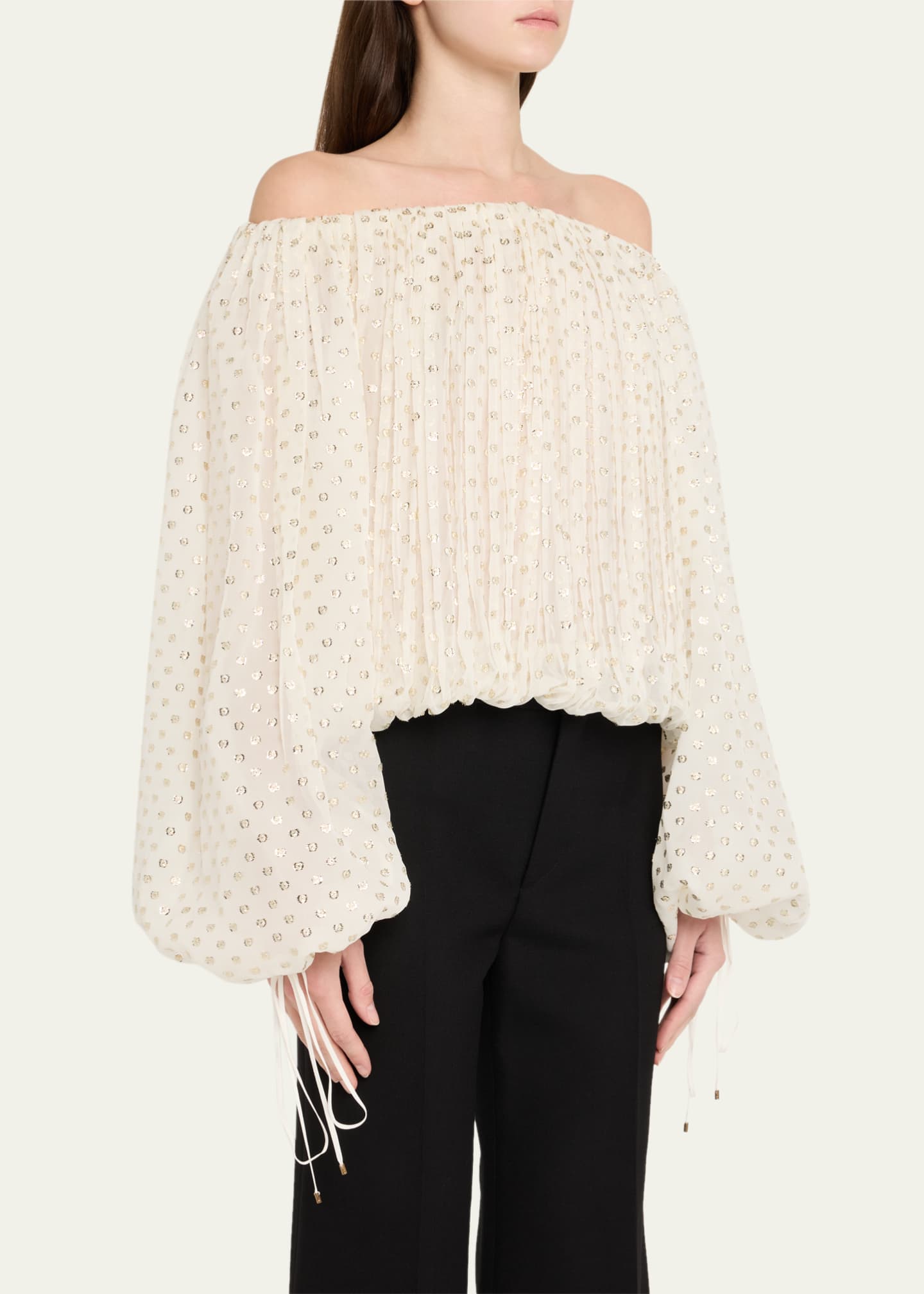 Chloe Gathered Off-the-Shoulder Metallic Dot Top Image 4 of 5
