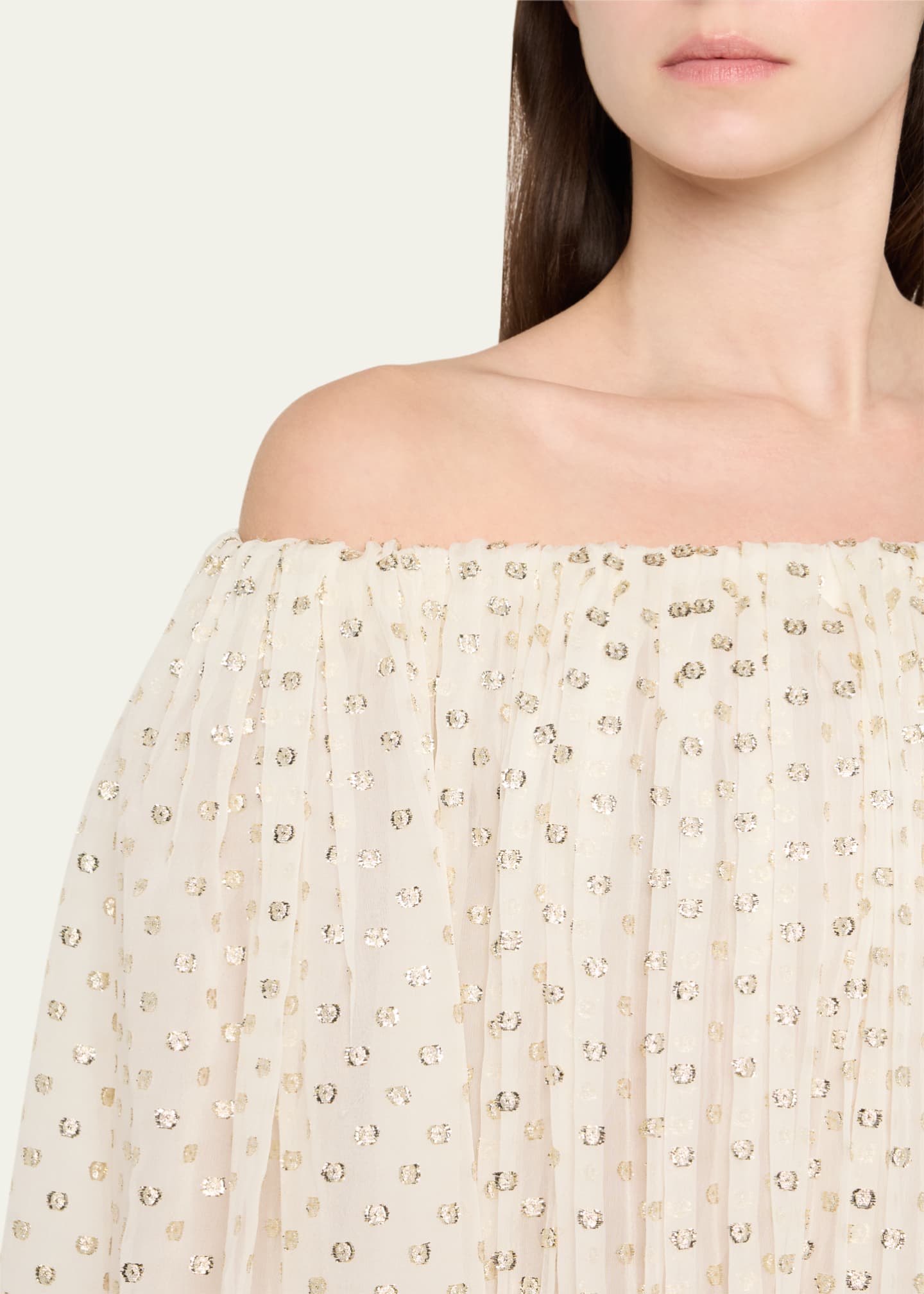 Chloe Gathered Off-the-Shoulder Metallic Dot Top Image 5 of 5