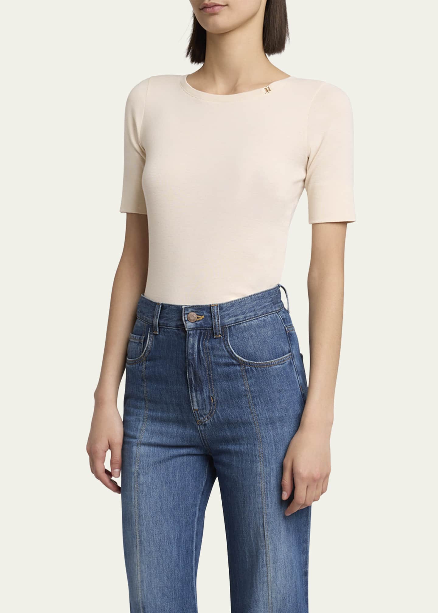 品揃え豊富で Knit Sleeve Short Interlock Chloe Top Goodman Bergdorf - トップス