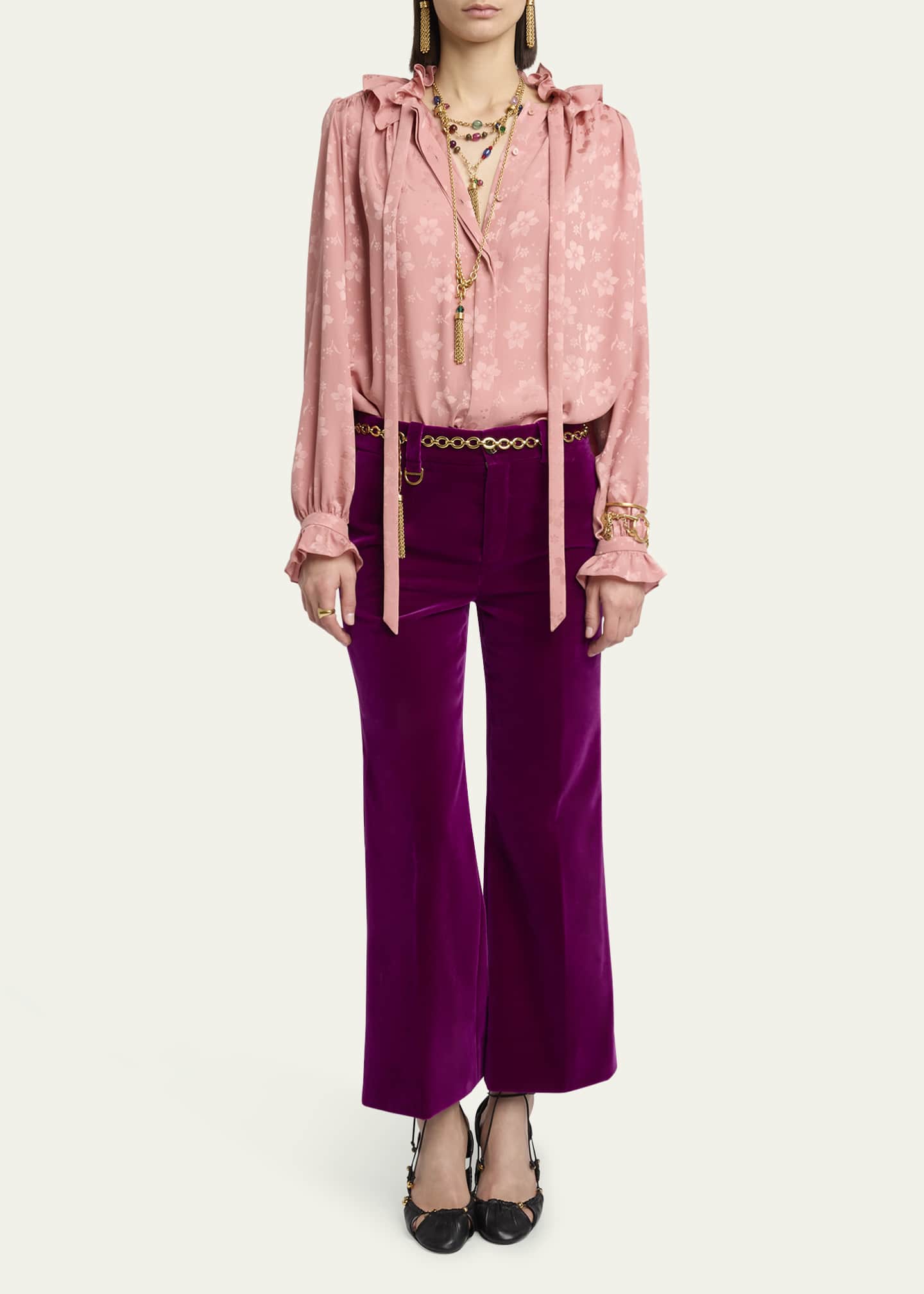 Chloe Flared Velvet Trousers Image 2 of 5
