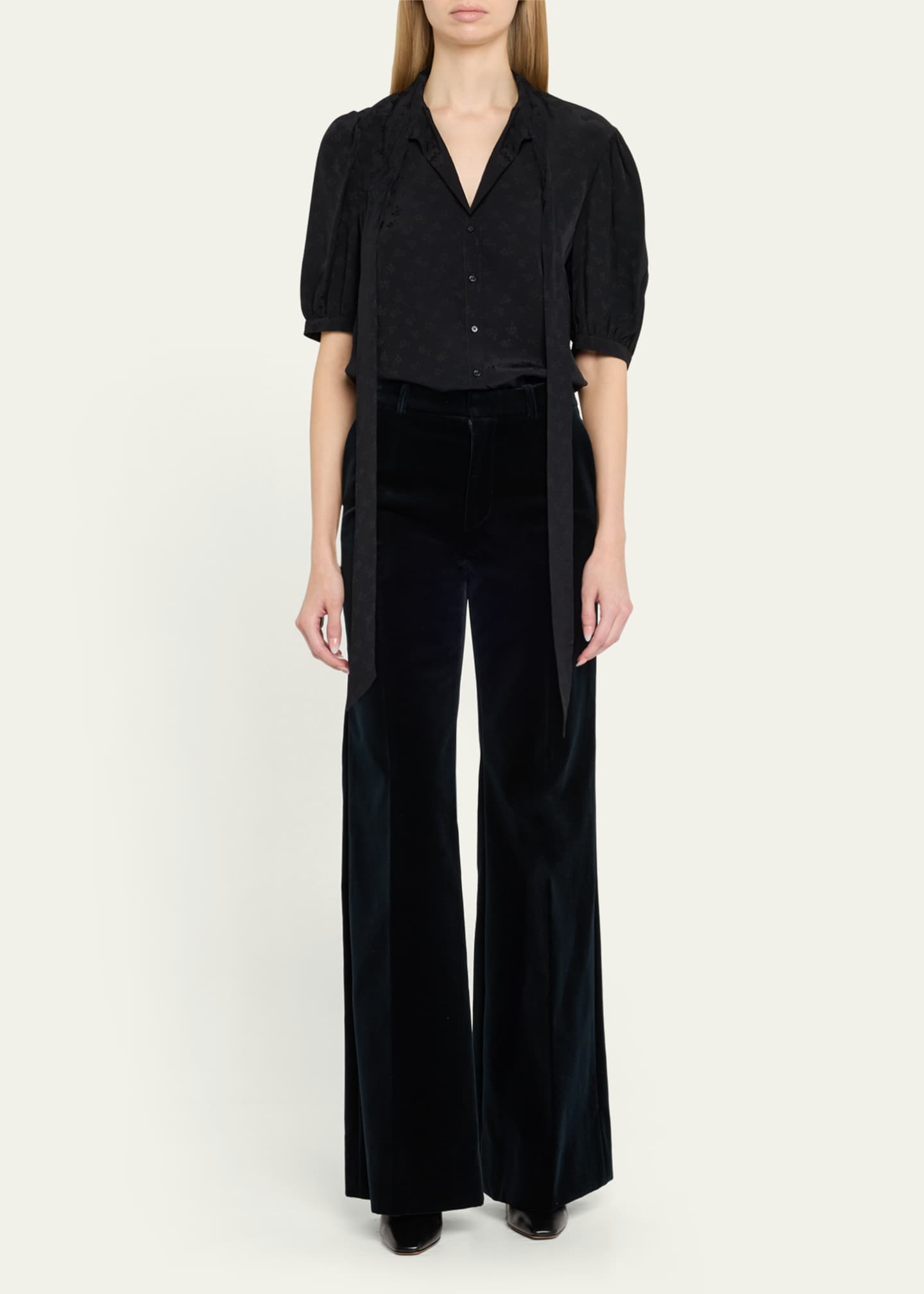 Chloe Floral Jacquard Tie-Neck Blouse Image 2 of 5