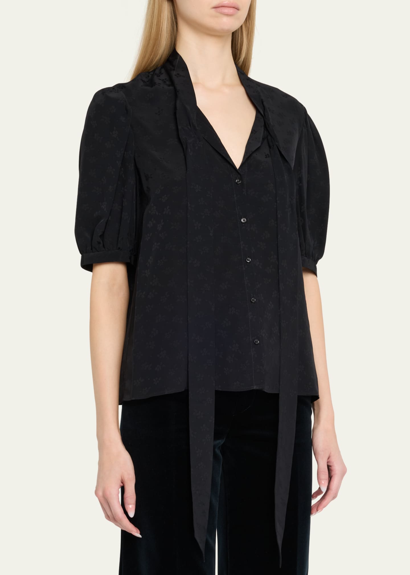 Chloe Floral Jacquard Tie-Neck Blouse Image 4 of 5