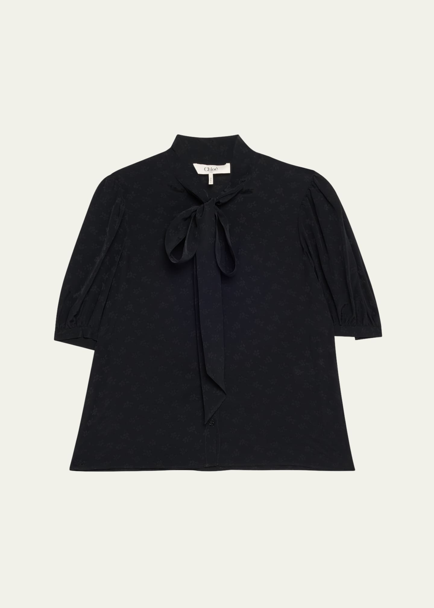 Chloe Floral Jacquard Tie-Neck Blouse Image 1 of 5