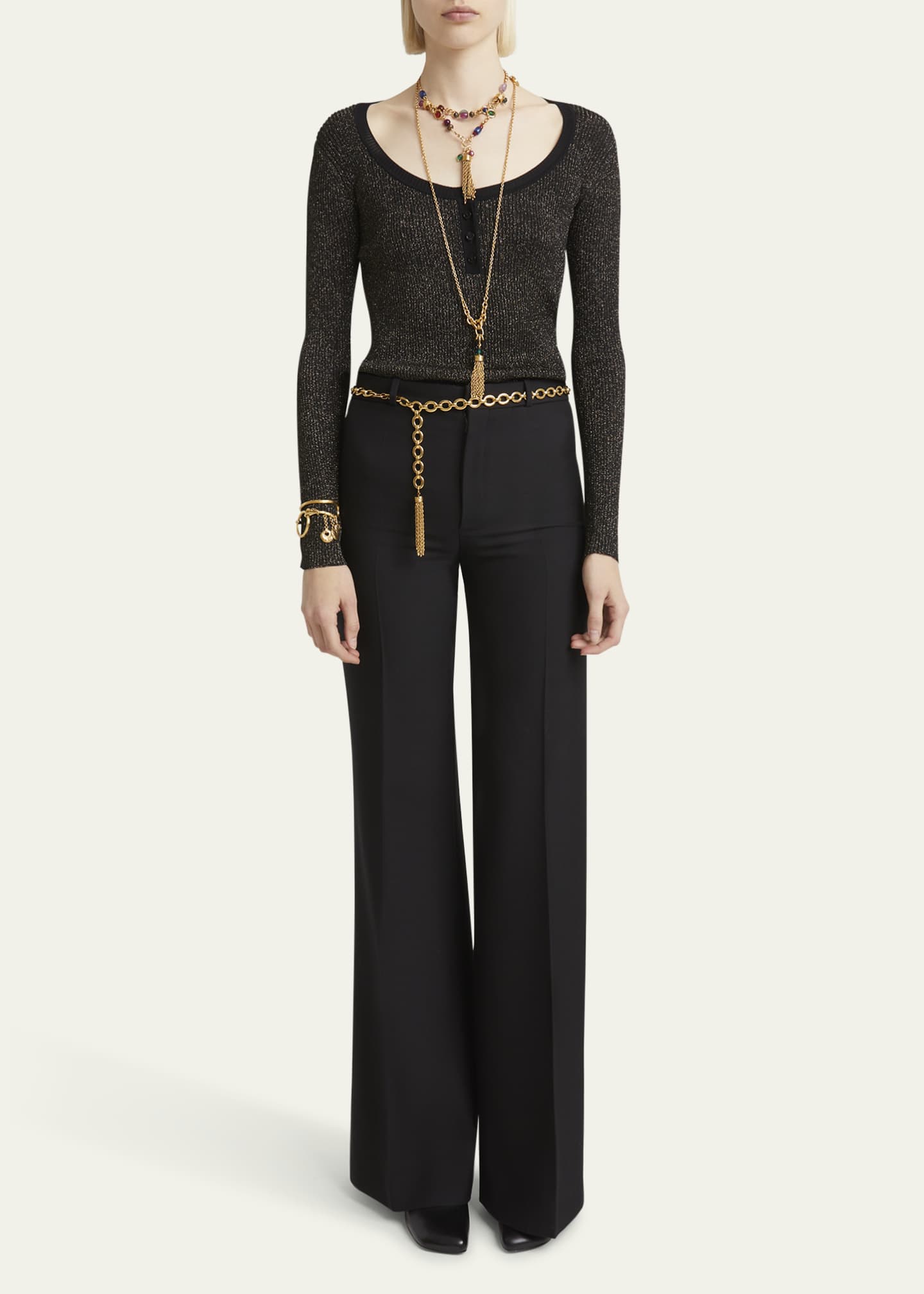 Chloe Metallic Knit Henley Top - Bergdorf Goodman