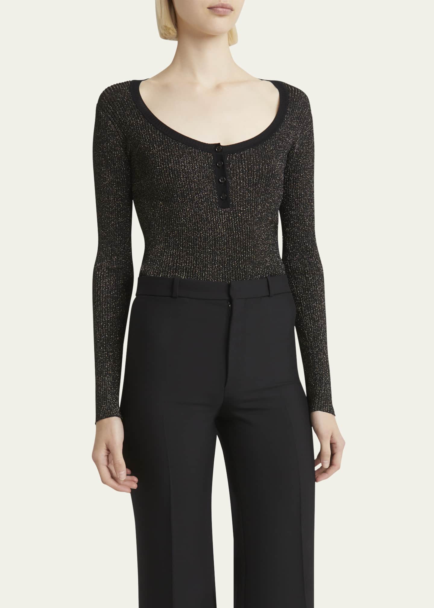 Chloe Metallic Knit Henley Top - Bergdorf Goodman