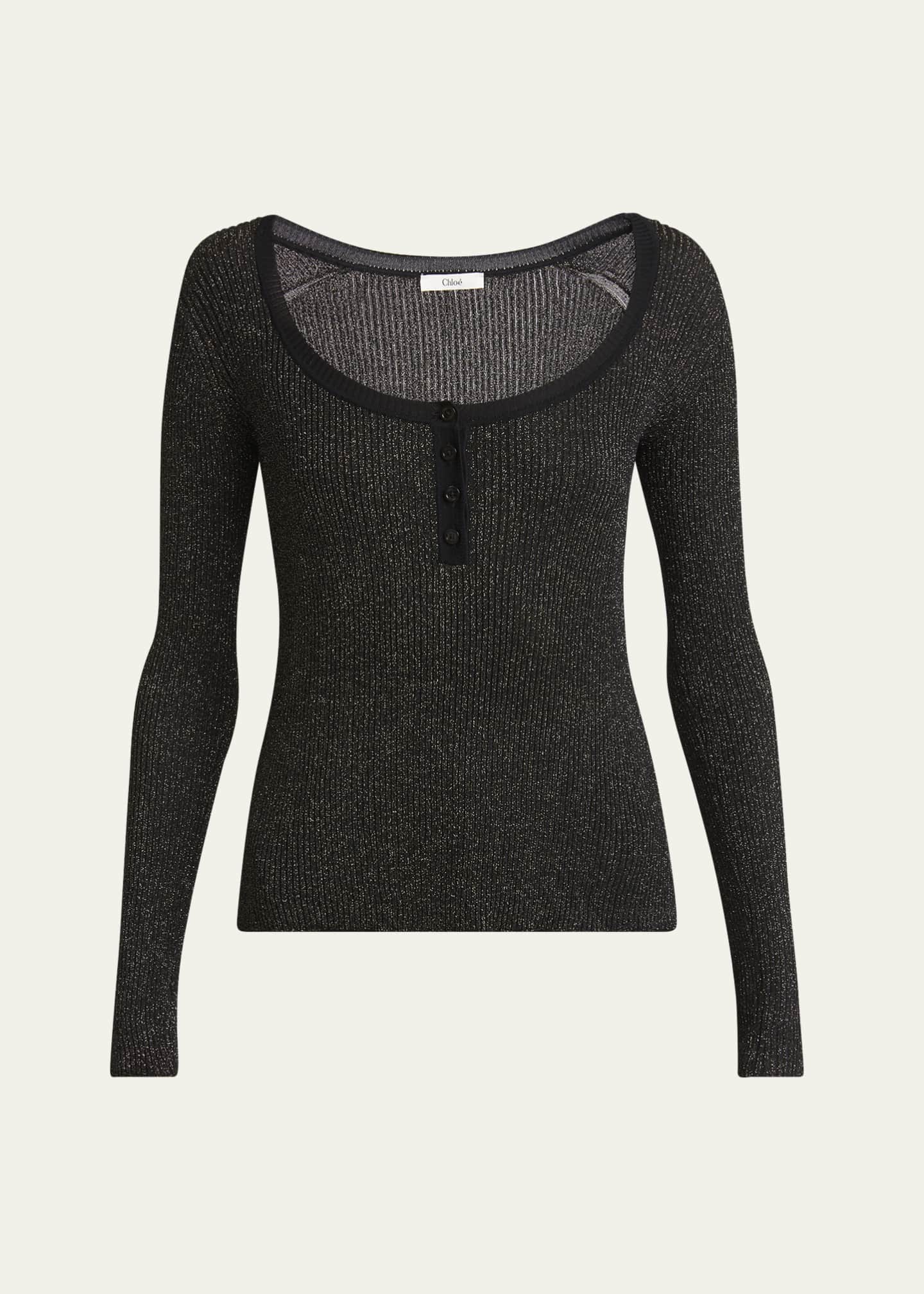Chloe Metallic Knit Henley Top - Bergdorf Goodman