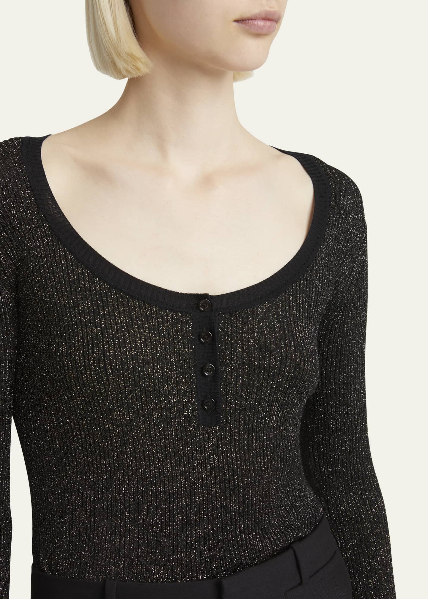 Chloe Metallic Knit Henley Top - Bergdorf Goodman