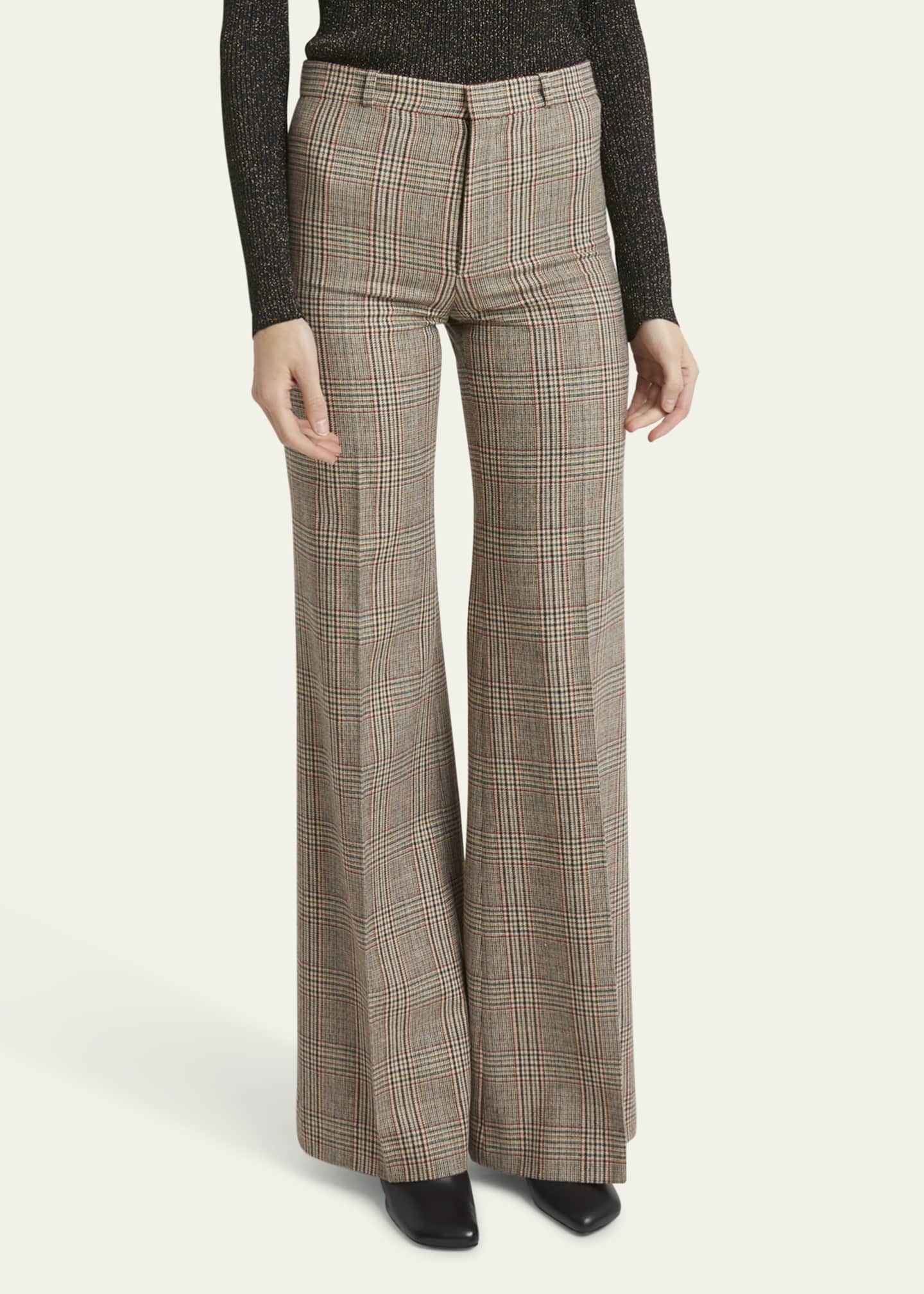 Prince of Wales Wide Leg Wool Trousers