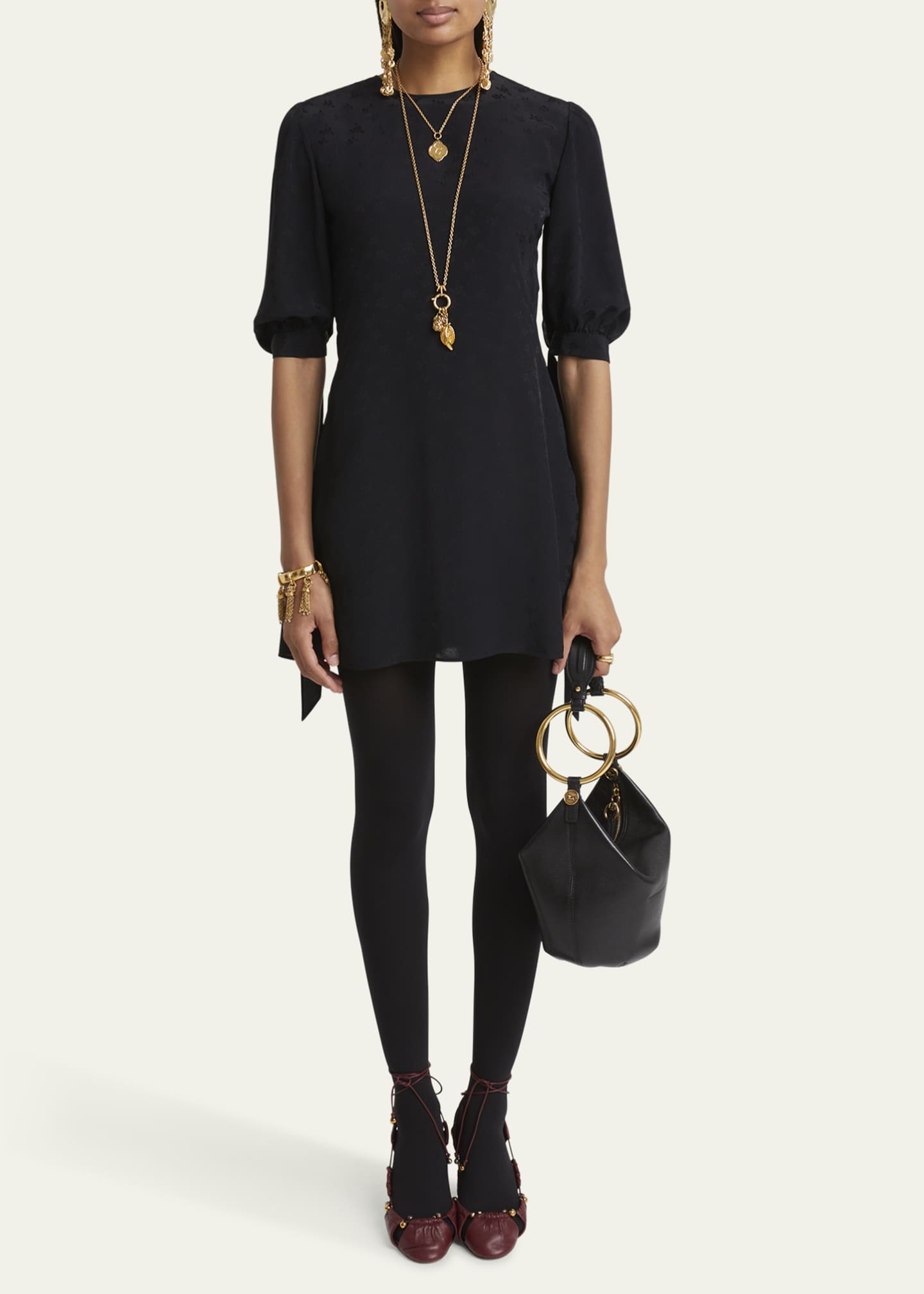 Chloe Floral Flocked Tie-Cuff Mini Dress Image 2 of 5