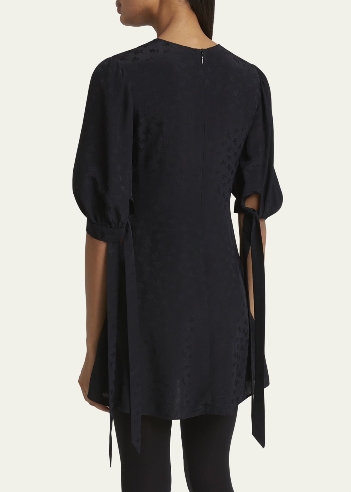 Chloe Floral Flocked Tie-Cuff Mini Dress Image 3 of 5