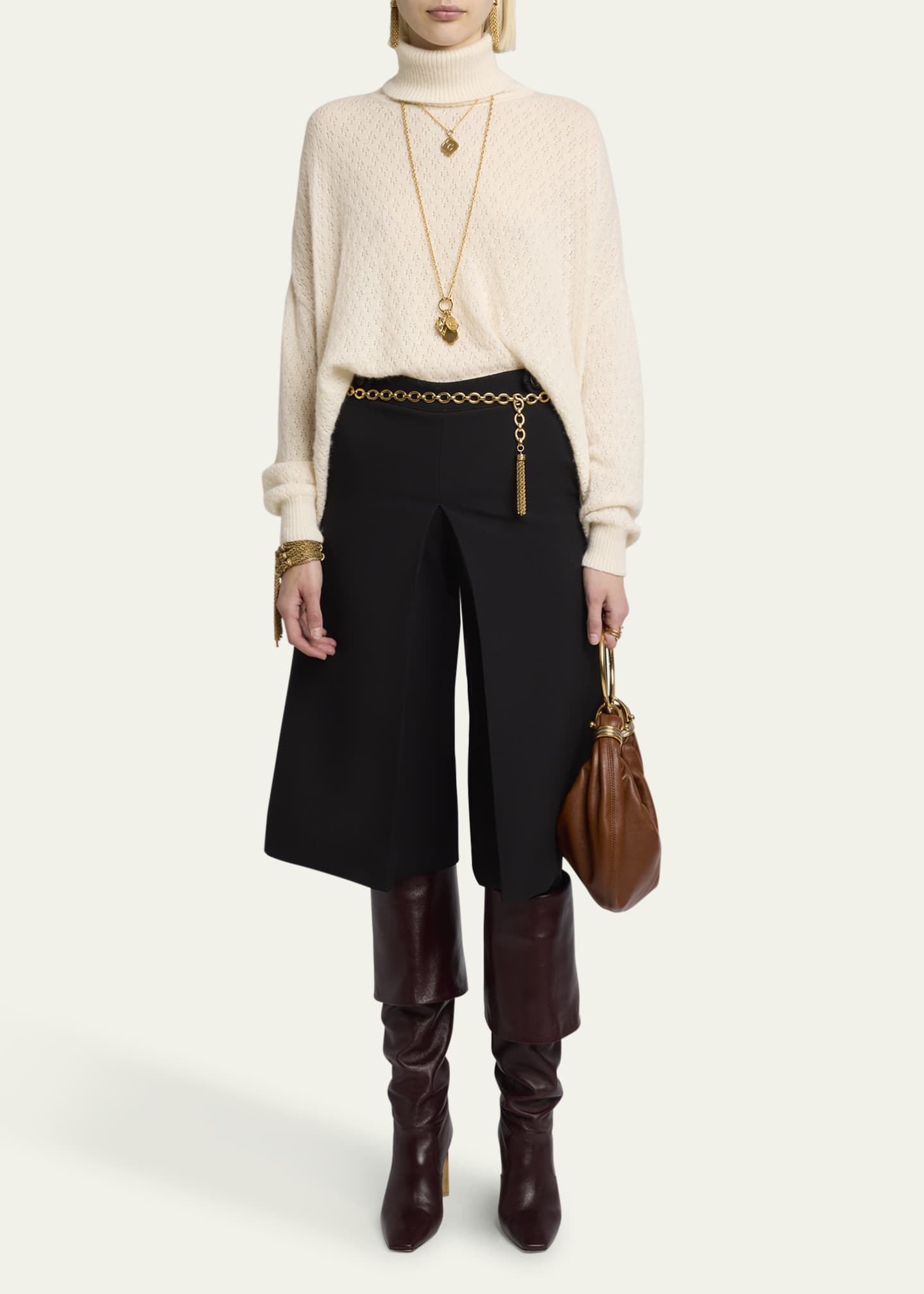 Chloe Pointelle Asymmetric Wool Sweater Image 2 of 5