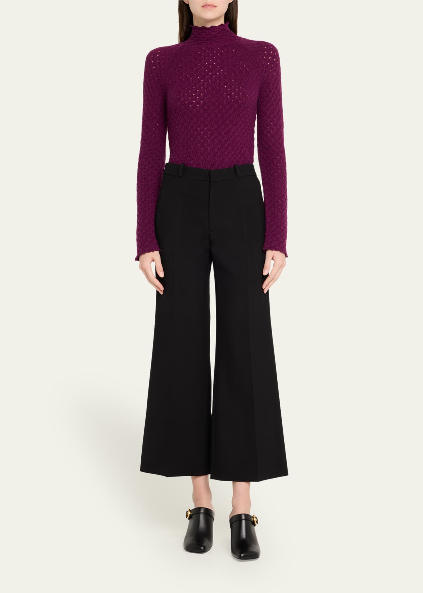 Chloe Pointelle Turtleneck Wool Cashmere Top Image 2 of 5