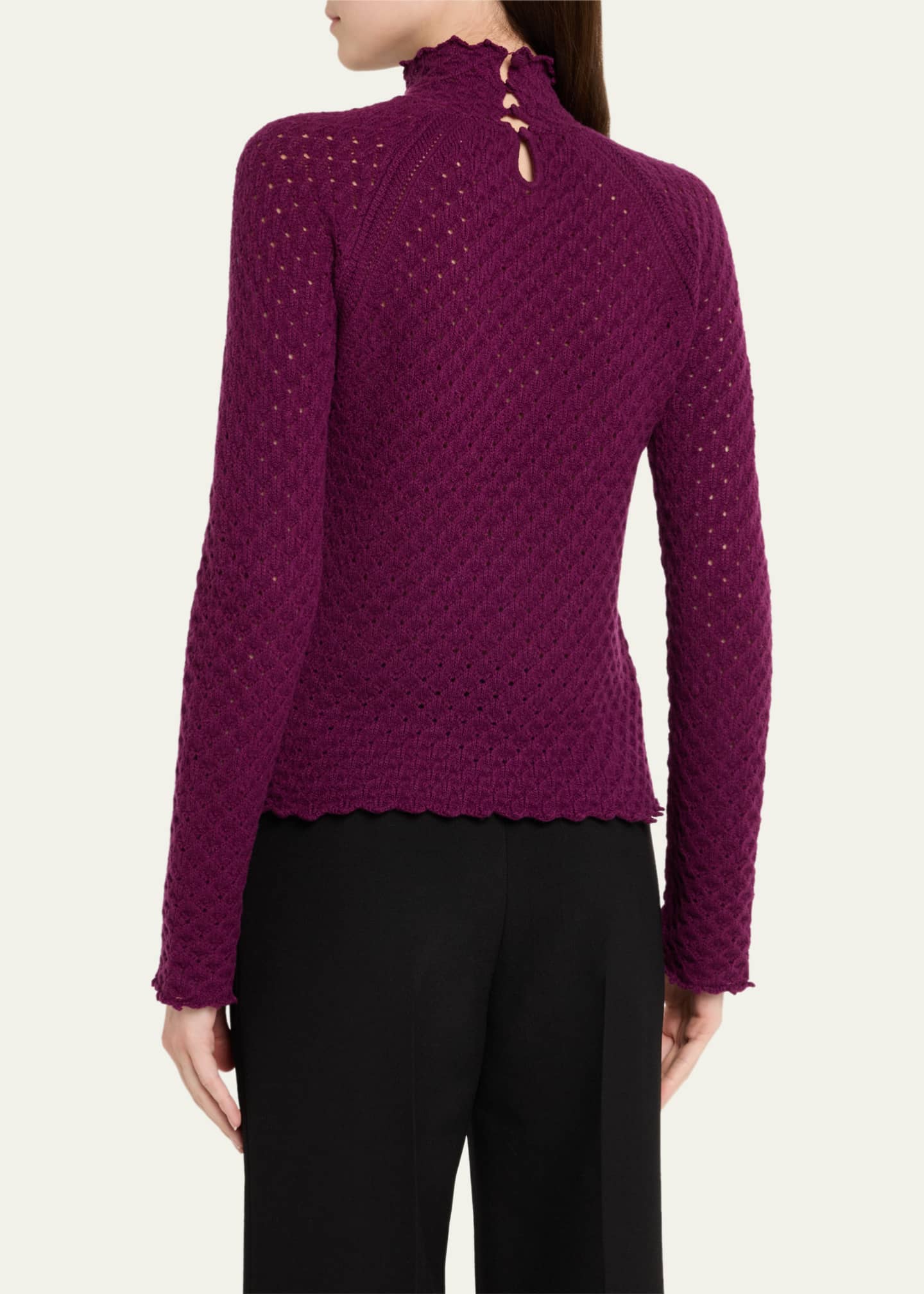 Chloe Pointelle Turtleneck Wool Cashmere Top Image 3 of 5