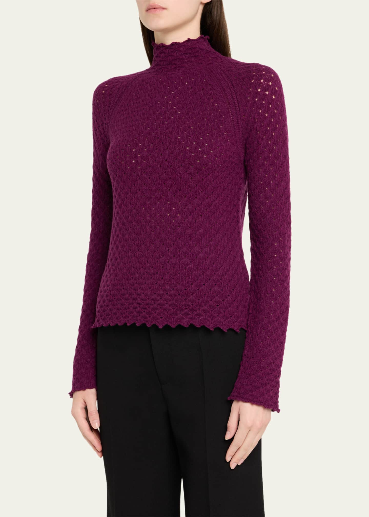 Chloe Pointelle Turtleneck Wool Cashmere Top Image 4 of 5