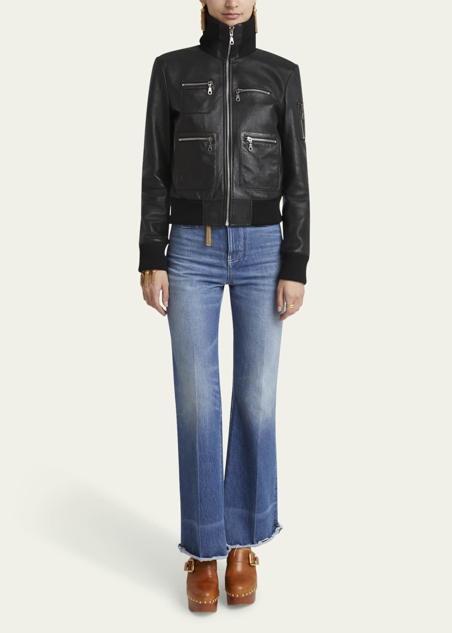 Chloe Glossy Leather Bomber Jacket Image 2 of 5