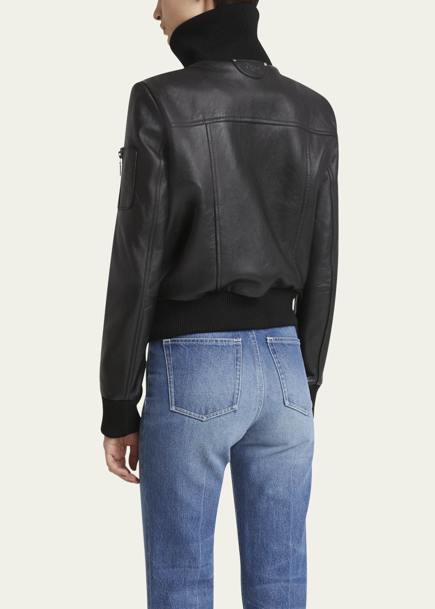 Chloe Glossy Leather Bomber Jacket Image 3 of 5