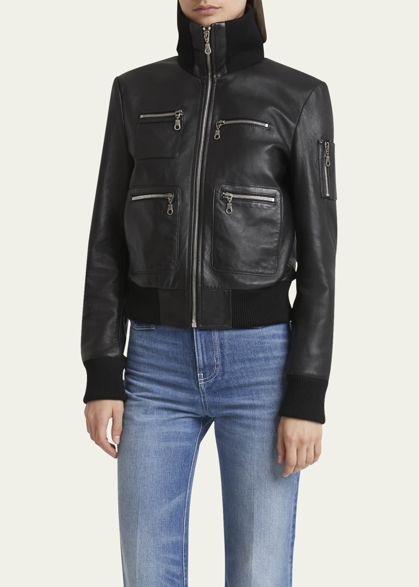 Chloe Glossy Leather Bomber Jacket Image 4 of 5