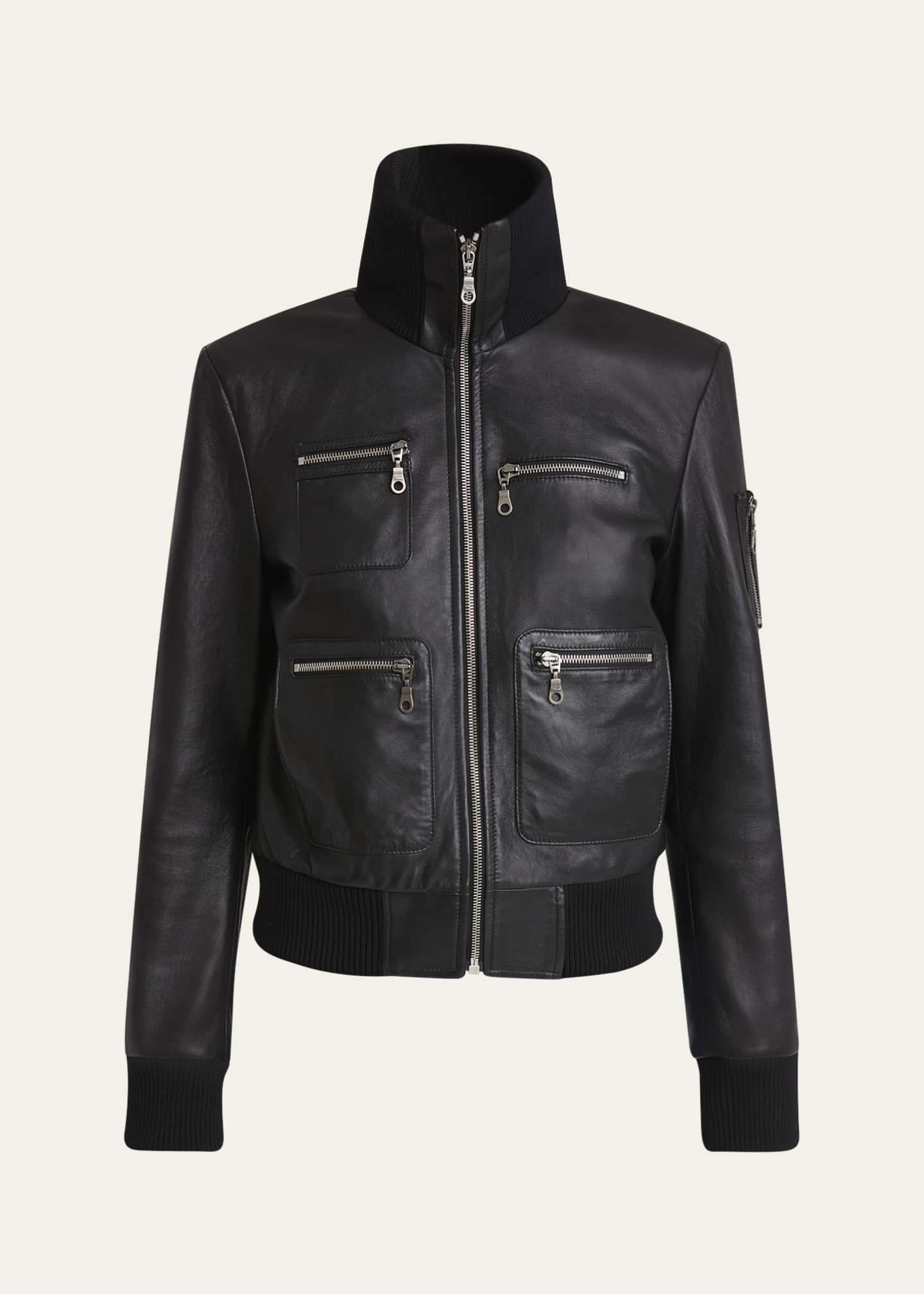 Chloe Glossy Leather Bomber Jacket Image 1 of 5