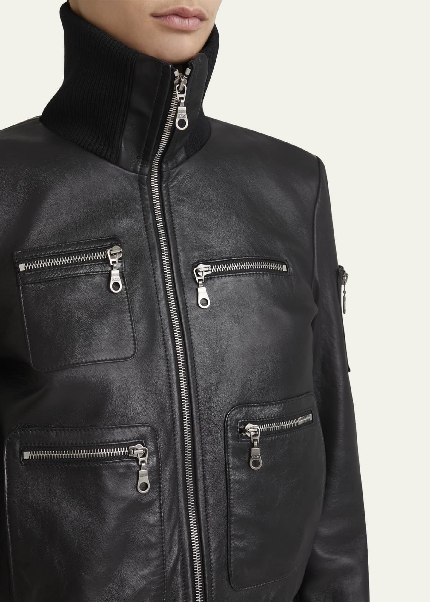 Chloe Glossy Leather Bomber Jacket Image 5 of 5