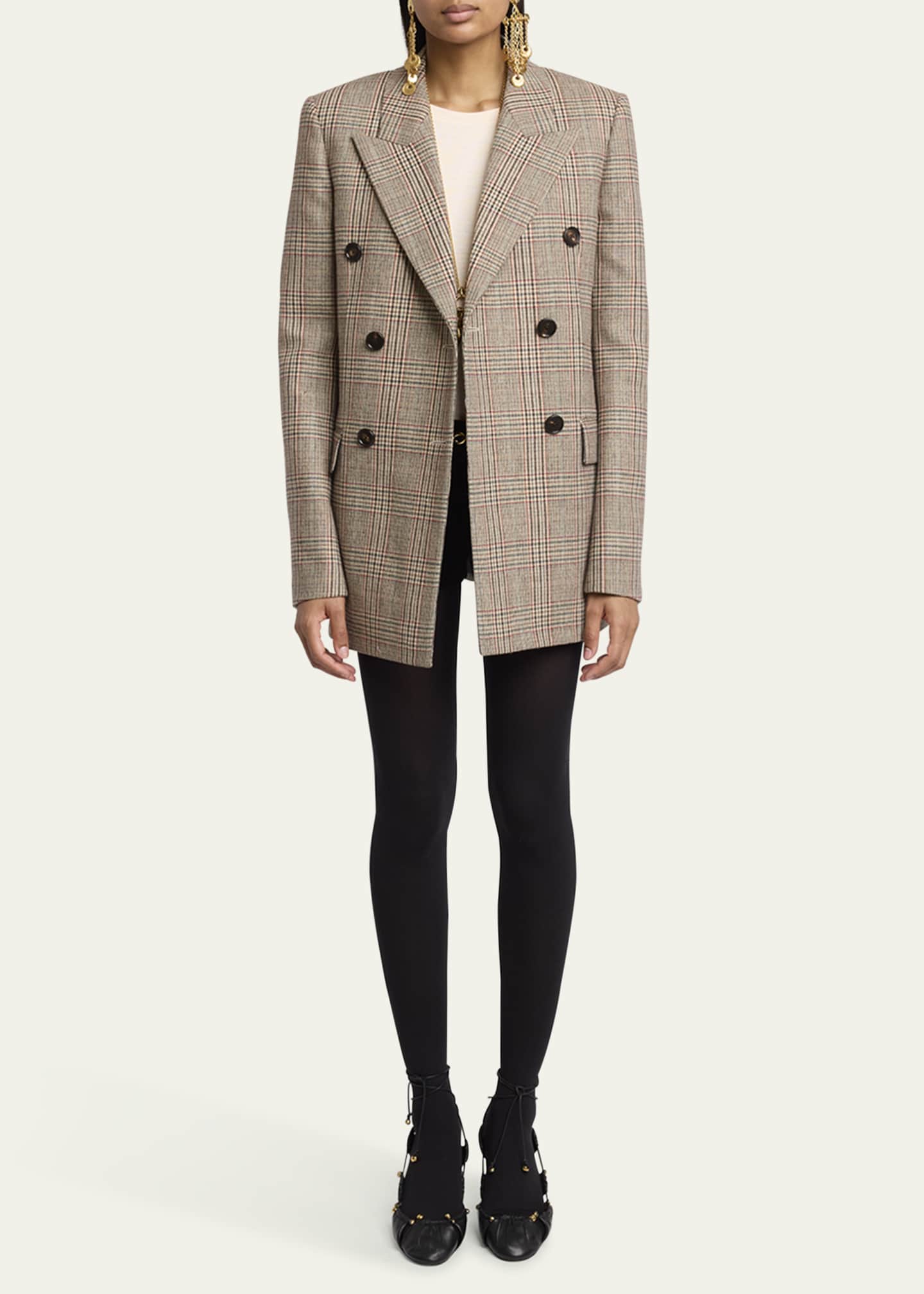 Chloe Prince of Wales Double-Breasted Wool Blazer Image 2 of 5