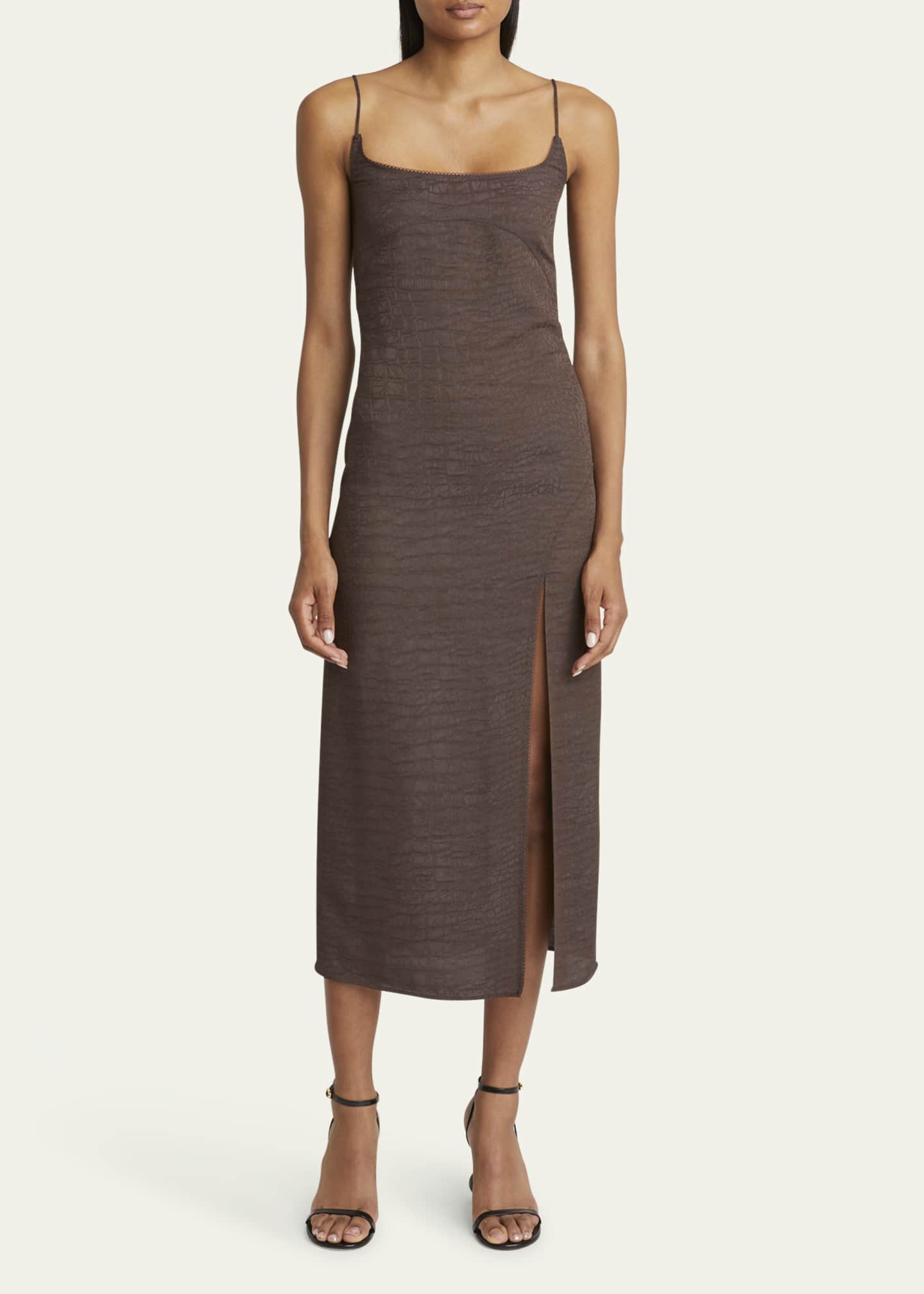 Jacquemus Notte Crocodile Textured Midi Dress Image 2 of 5