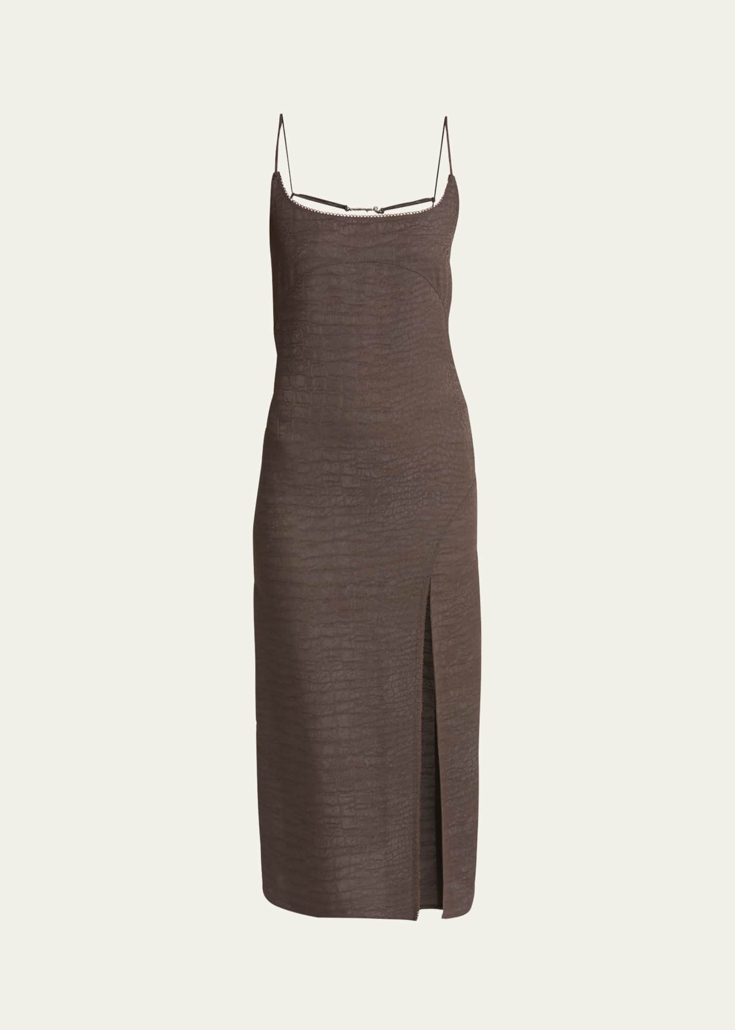 Jacquemus Notte Crocodile Textured Midi Dress Image 1 of 5