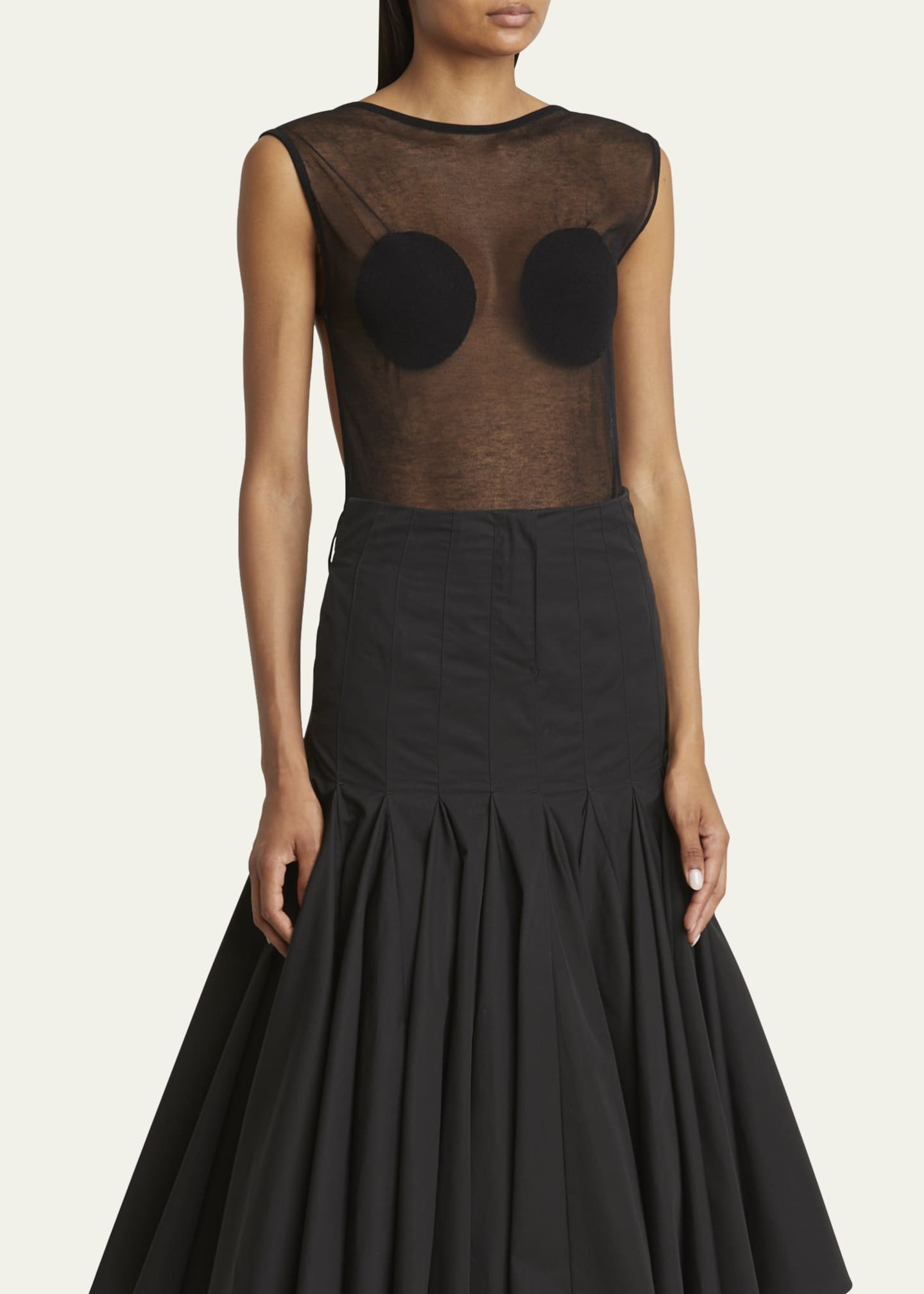 Jacquemus Platano Cap-Sleeve Sheer Bodysuit Image 4 of 5