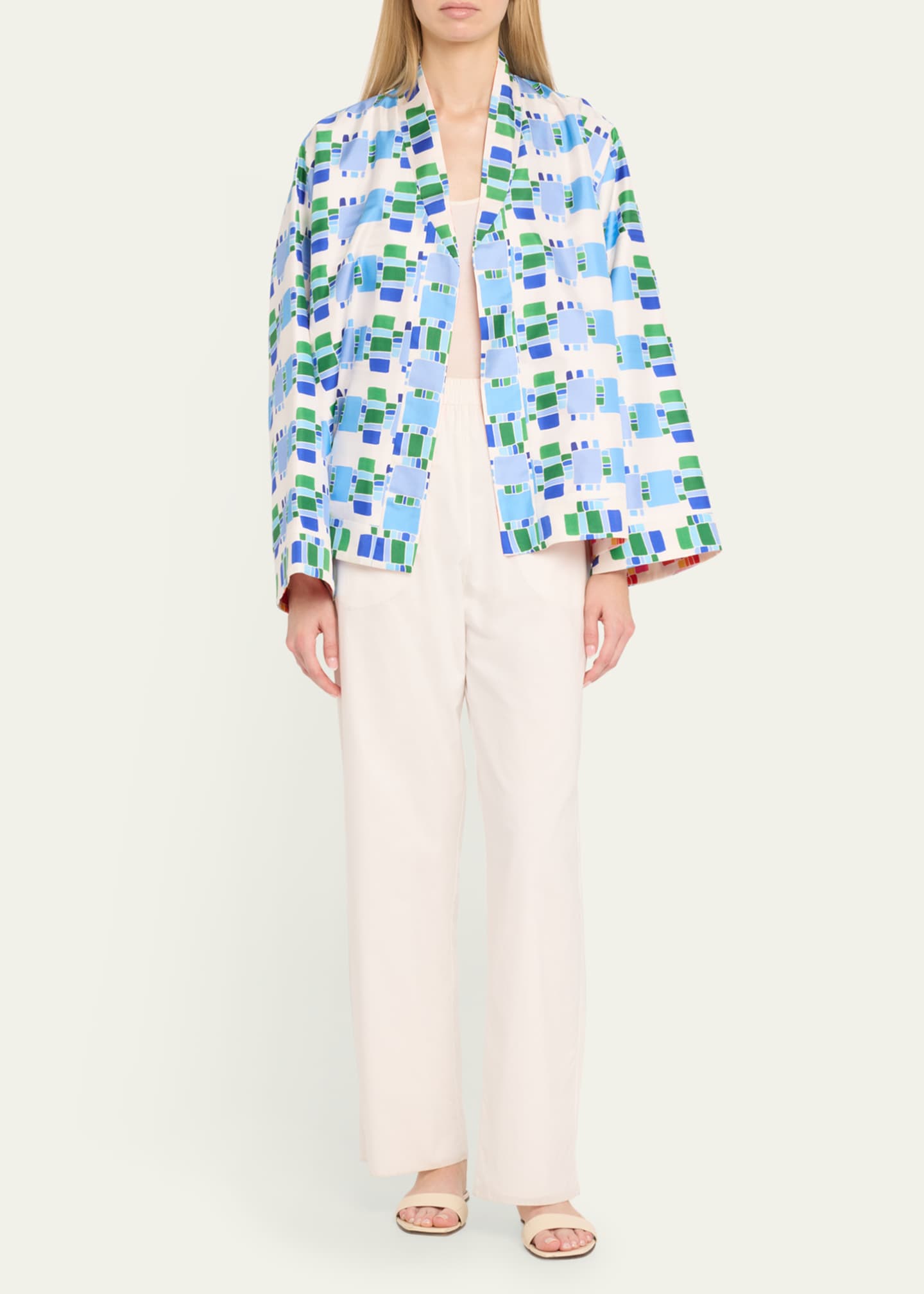 Tina Reversible Geometric Kakanias Kimono Jacket - Thumbnail 2