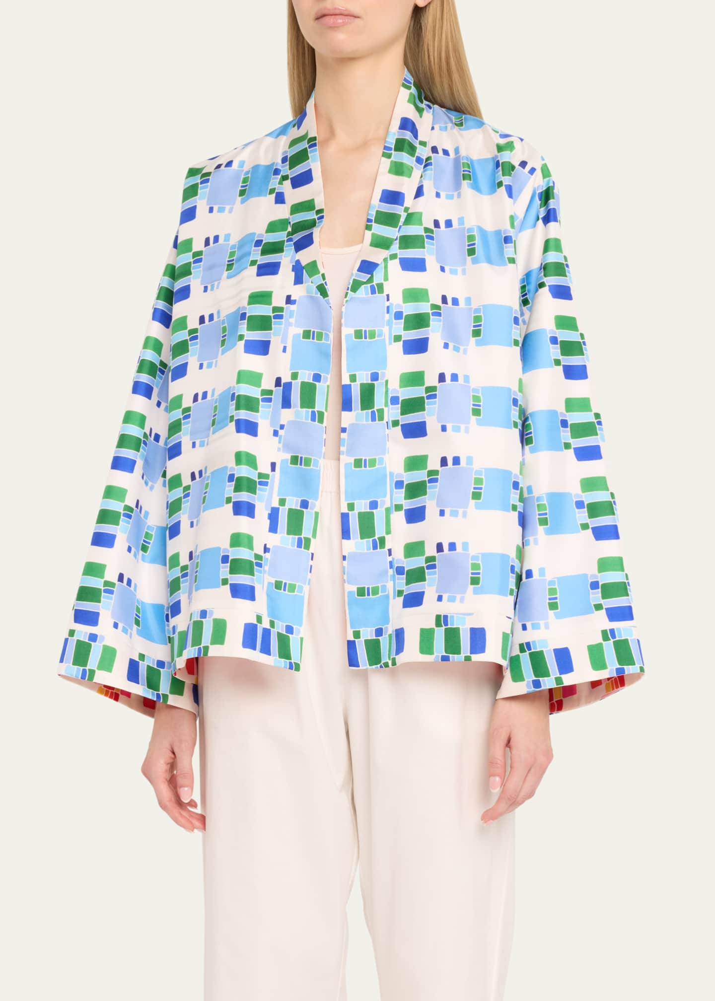 Tina Reversible Geometric Kakanias Kimono Jacket - Thumbnail 4