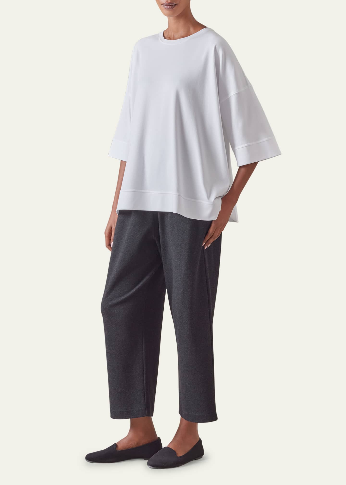 Eskandar Round Neck 3-4 Sleeve Top With Hembands (Mid Plus) Image 2 of 5