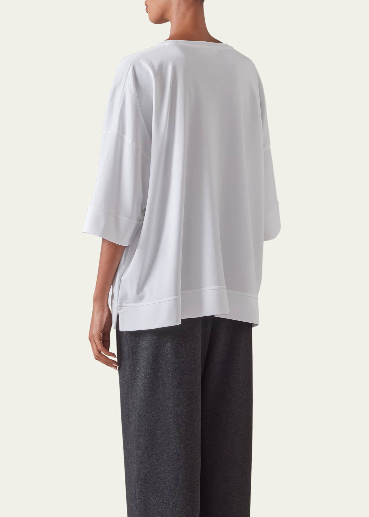Eskandar Round Neck 3-4 Sleeve Top With Hembands (Mid Plus) Image 3 of 5